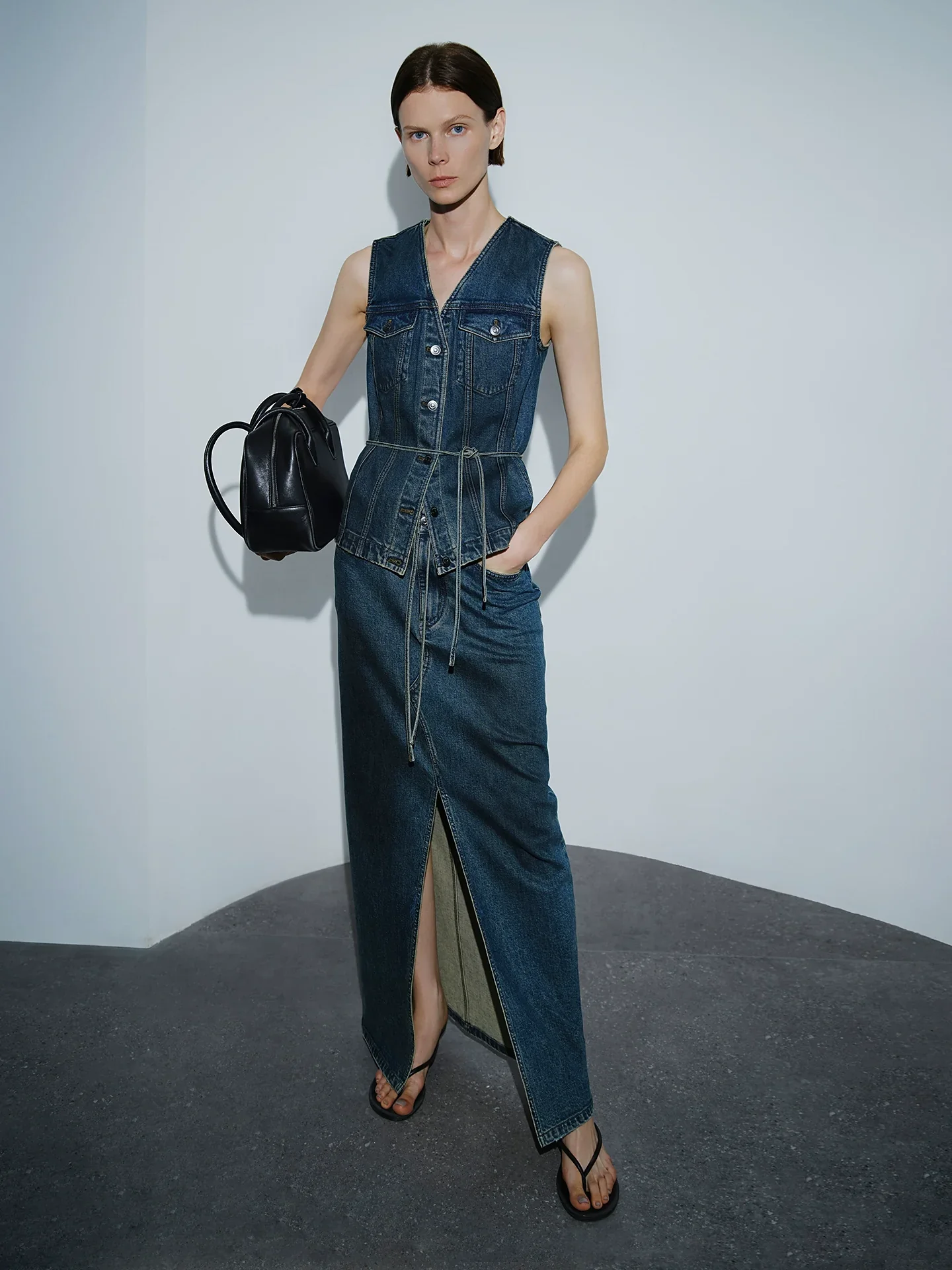 ItalianStretchDenimV-NeckVest - Image 3