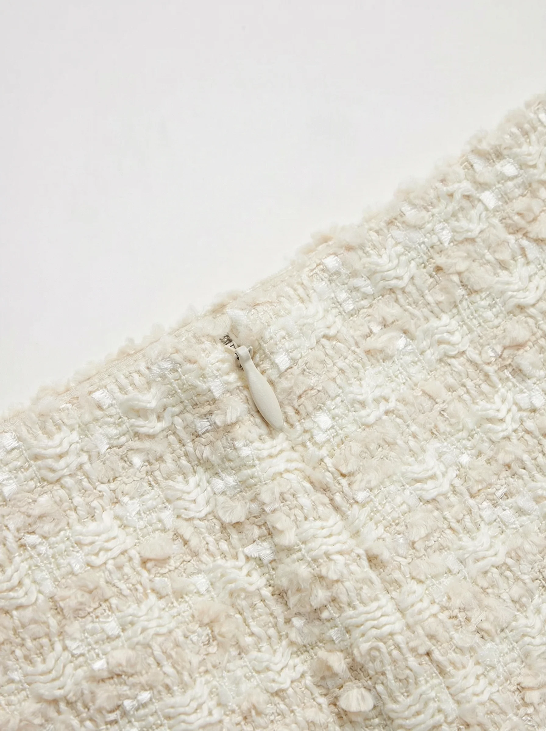 Ivory Bouclé Tweed A-Line Mini Skirt - Image 5