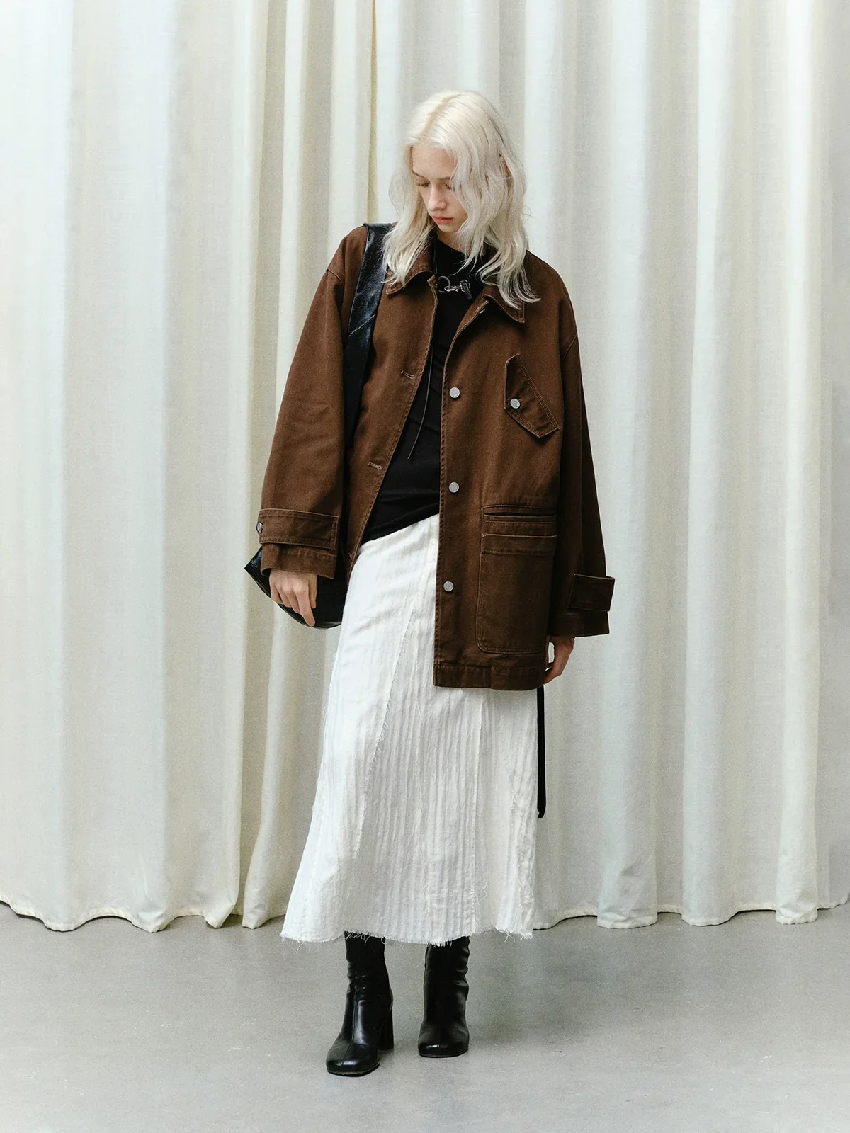 Ivory Crinkled A-line Midi Skirt - Image 3