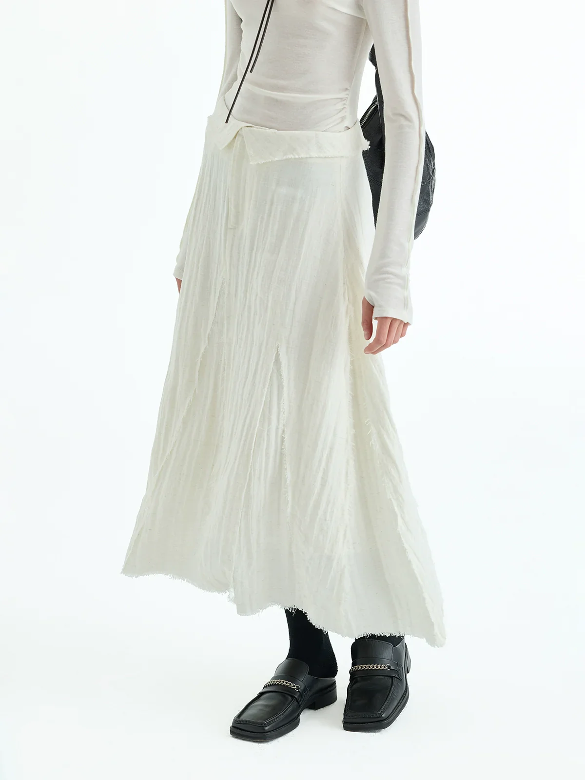 Ivory Crinkled A-line Midi Skirt - Image 5
