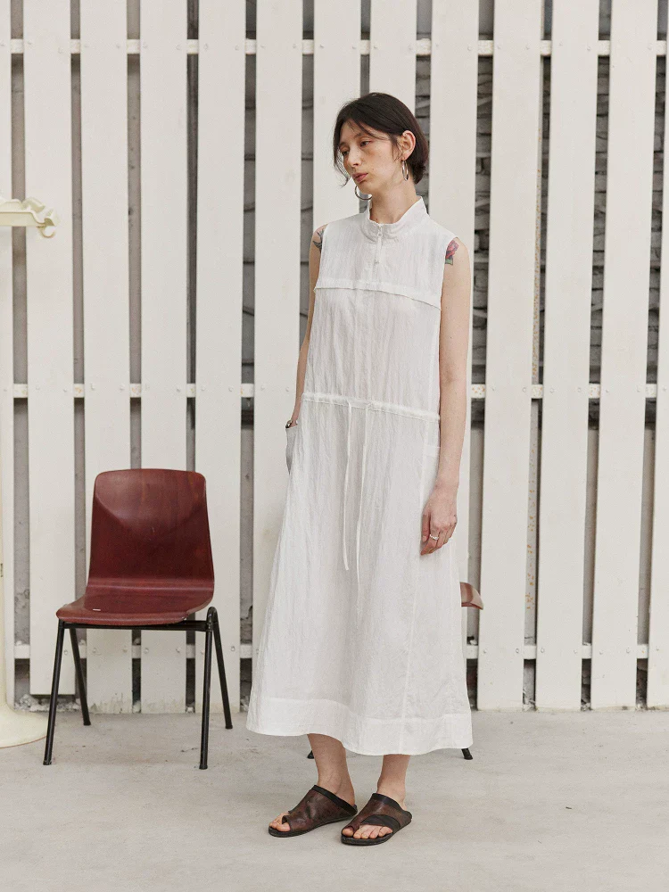Ivory Crinkled Drawstring Dress - Image 4