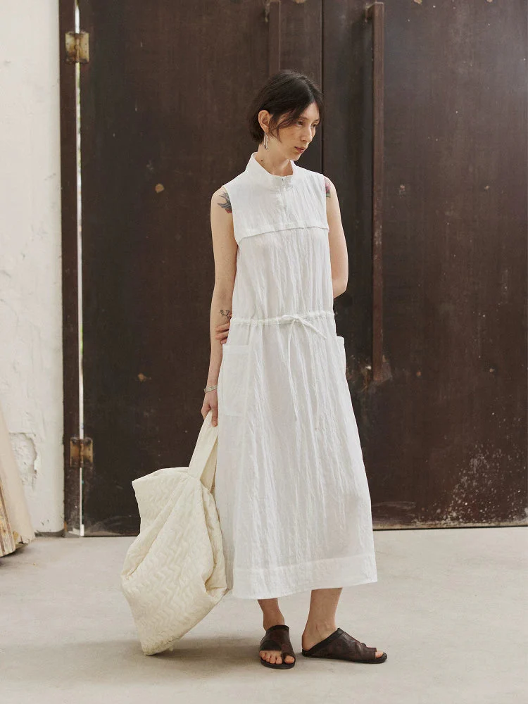 Ivory Crinkled Drawstring Dress - Image 5