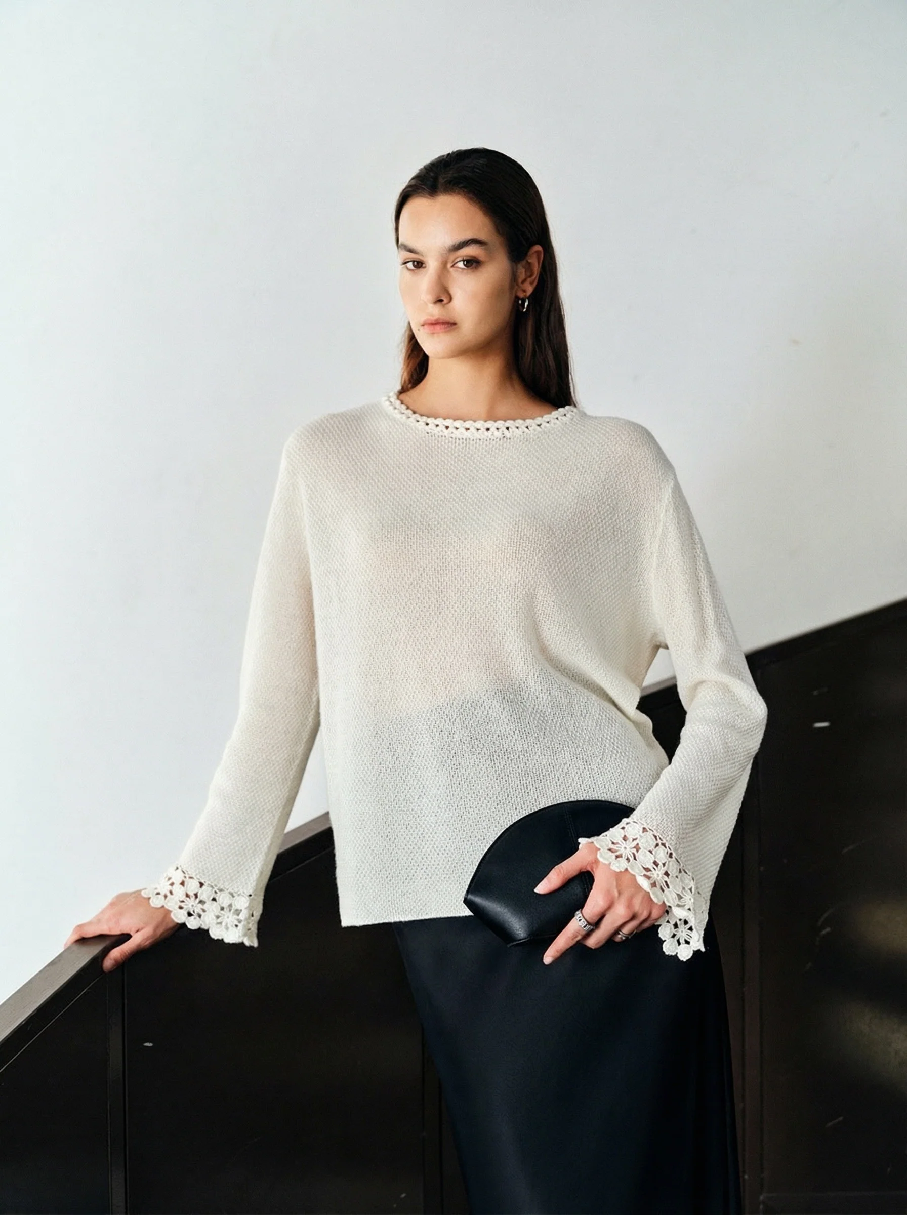 Ivory Crochet Lace Knit Pullover - Image 6