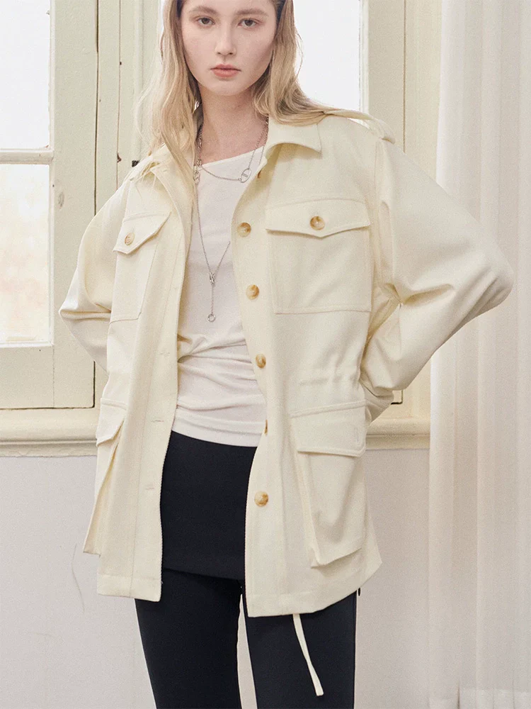 Ivory Drawstring Utility Shirt Jacket - Image 2
