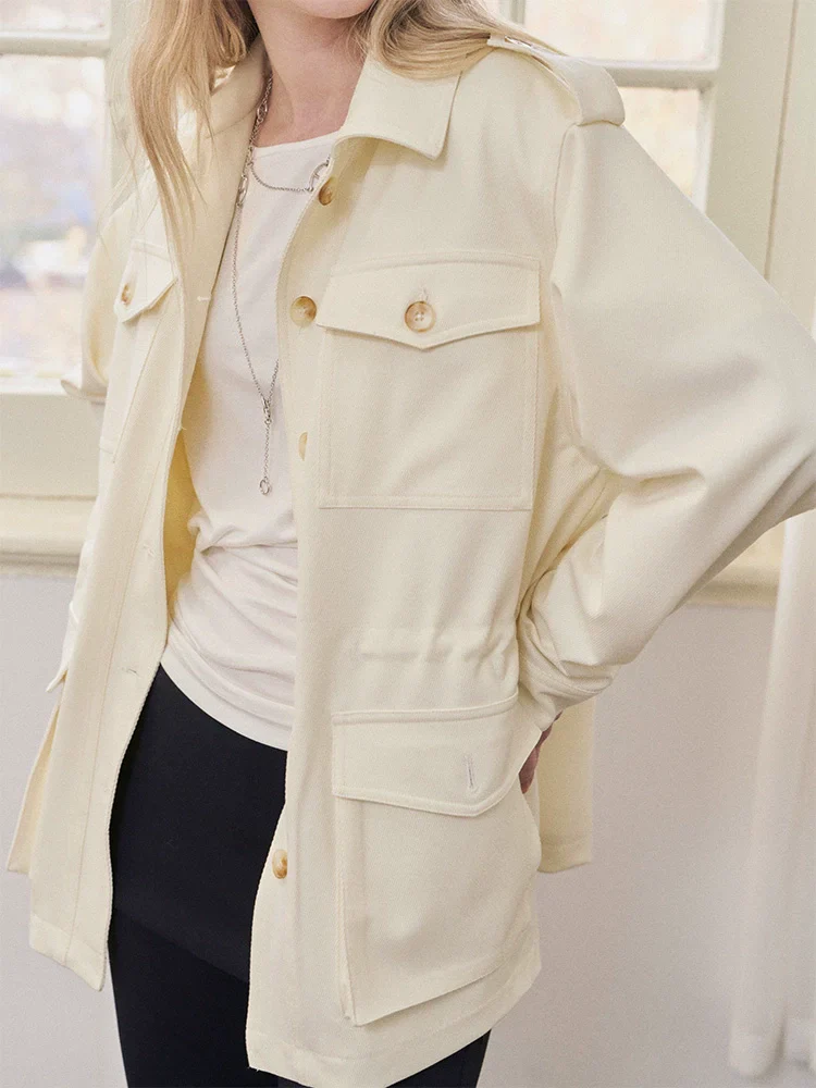 Ivory Drawstring Utility Shirt Jacket - Image 3