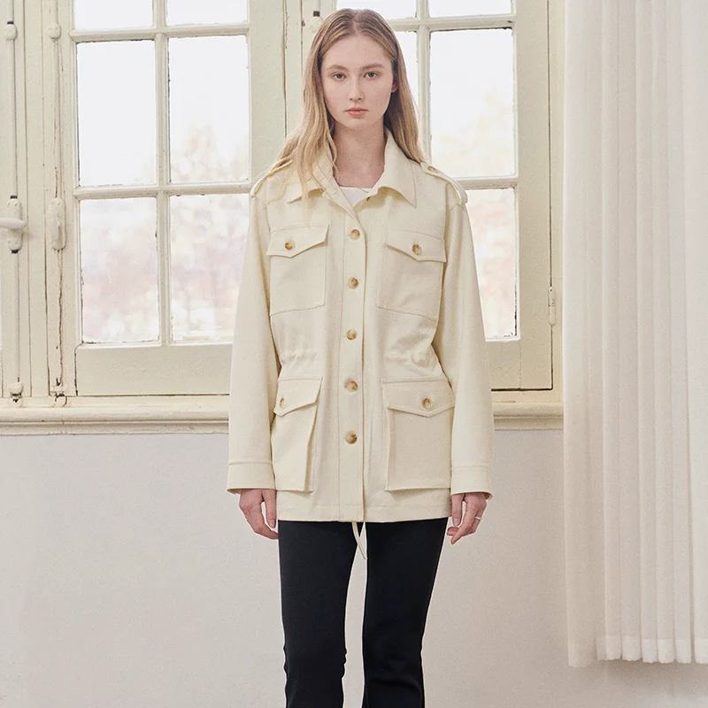 Ivory Drawstring Utility Shirt Jacket - Image 5