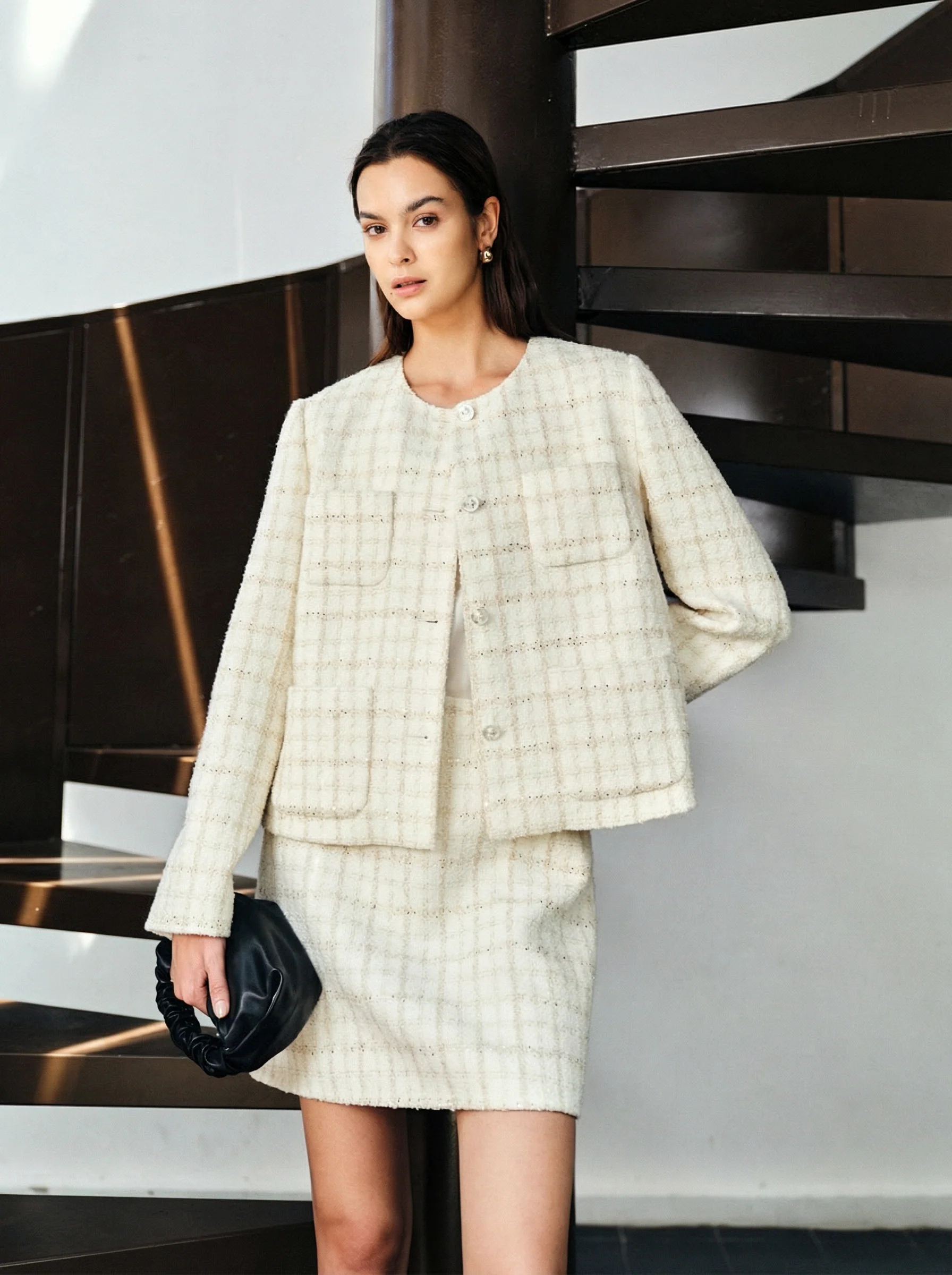 Ivory Gold Thread Tweed Jacket & Mini Skirt Set - Image 2
