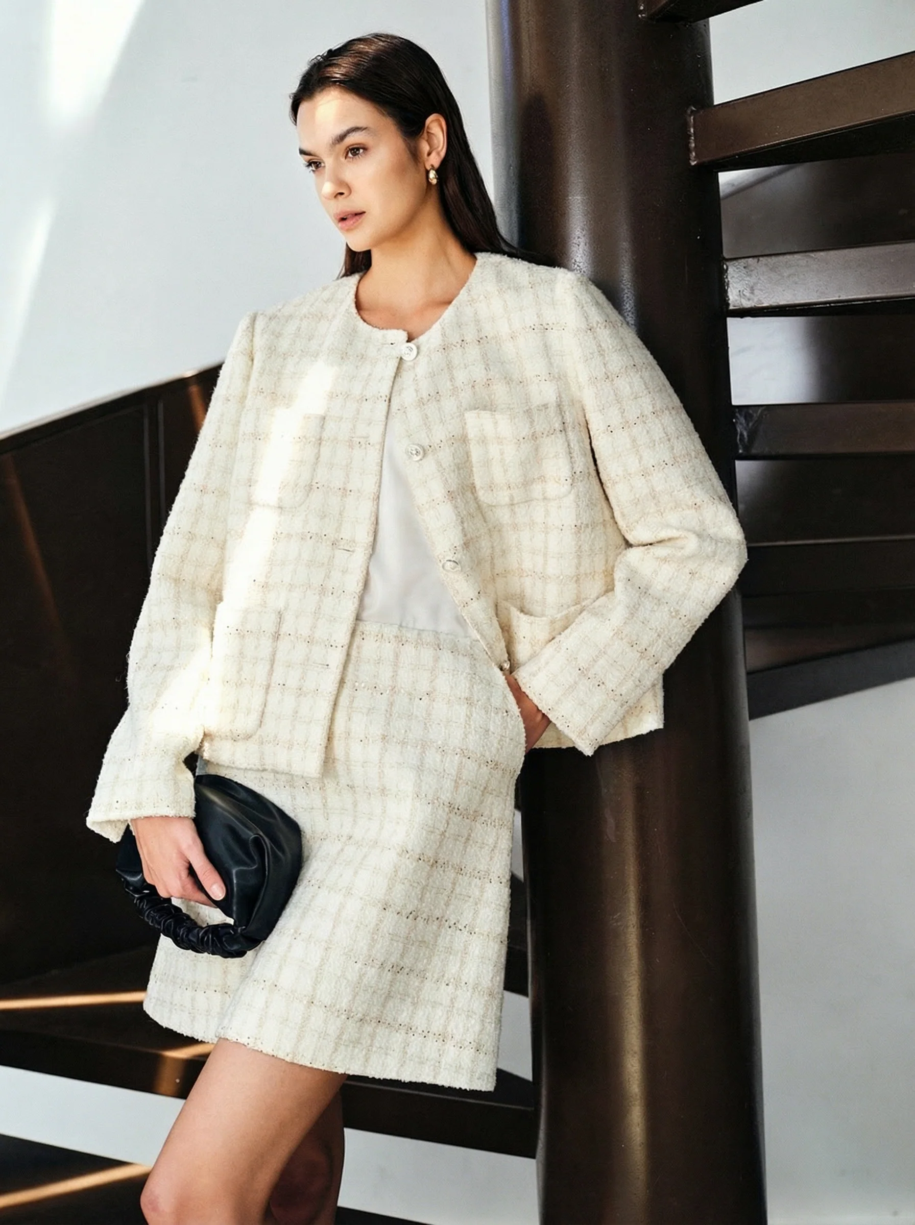 Ivory Gold Thread Tweed Jacket & Mini Skirt Set - Image 4