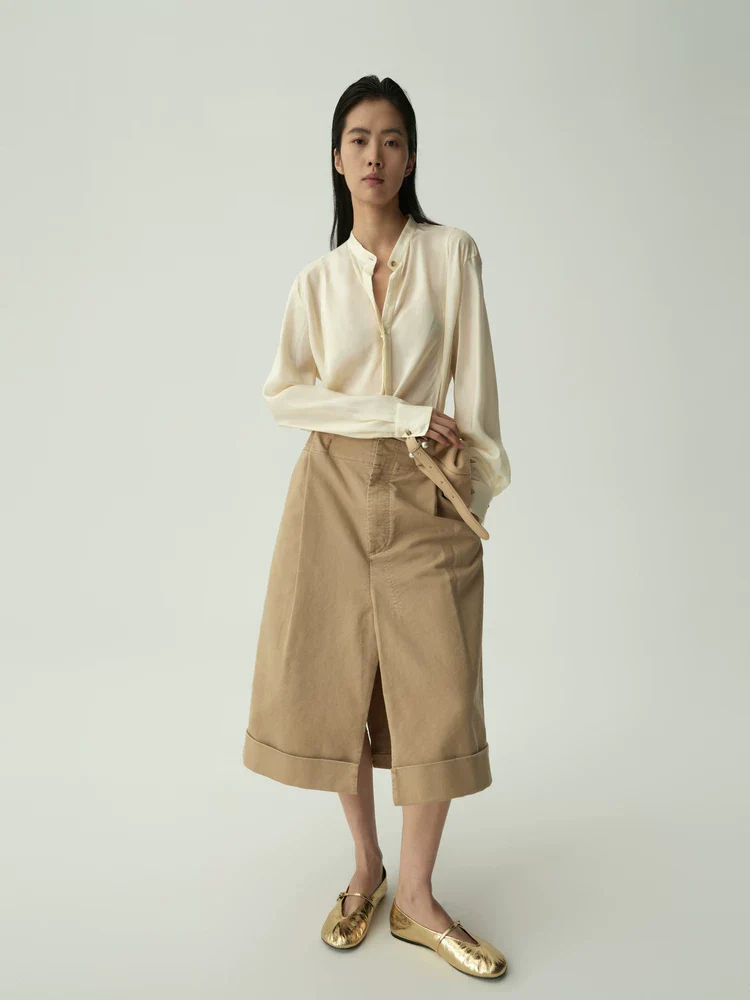 Ivory Mulberry Silk Band-Collar Blouse - Image 2