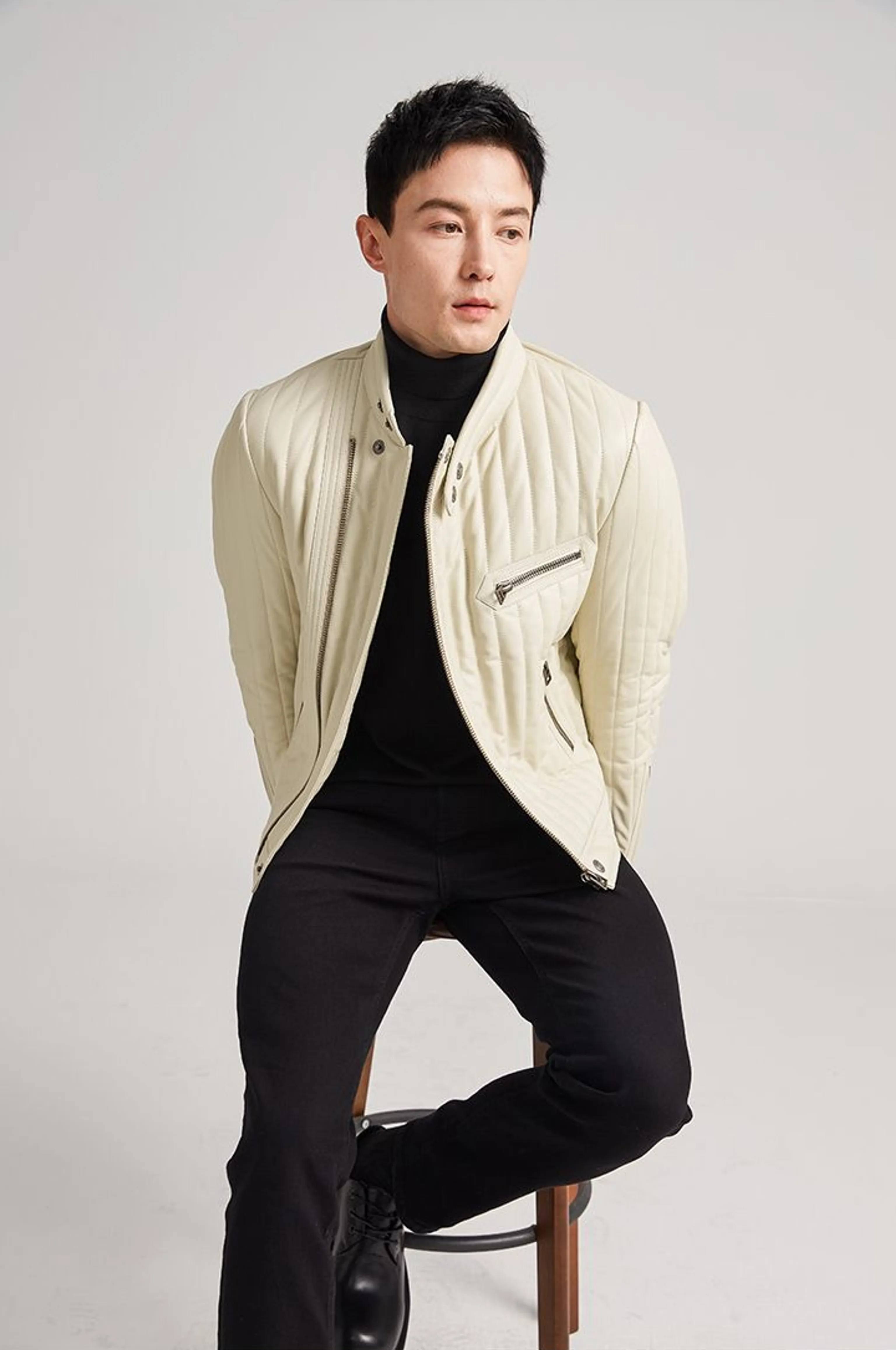 Ivory Quilted Sheepskin Moto Jacket - Image 2