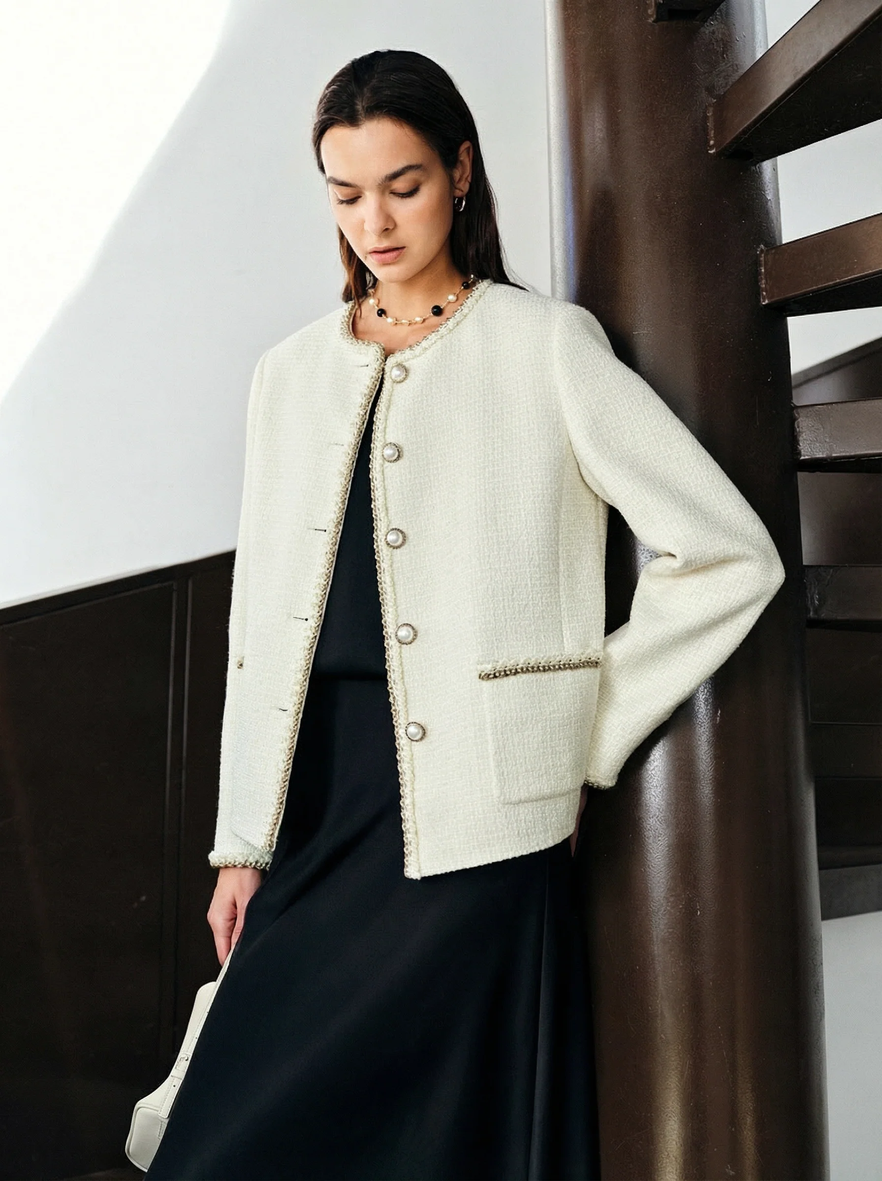 Ivory Shimmer Tweed Box Jacket - Image 4