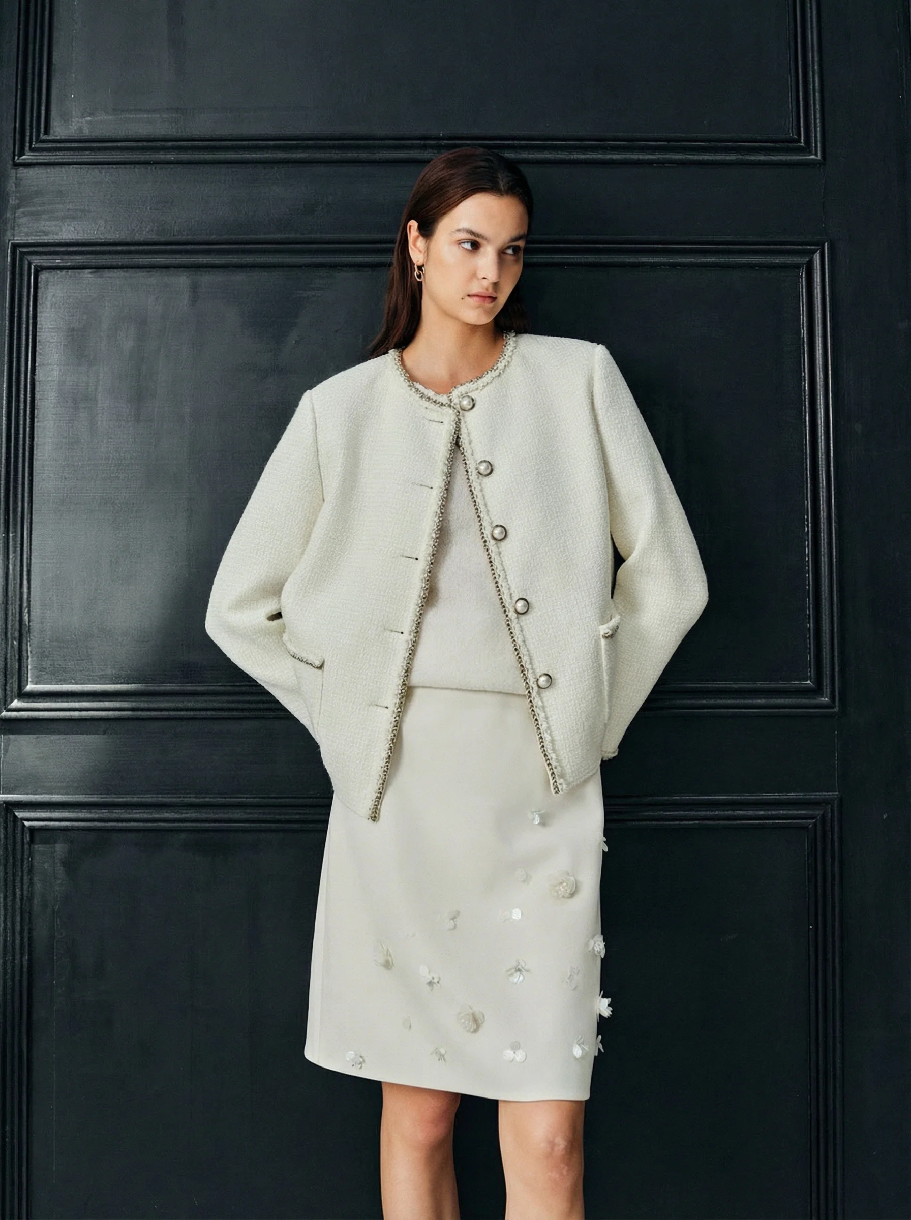 Ivory Shimmer Tweed Box Jacket - Image 5
