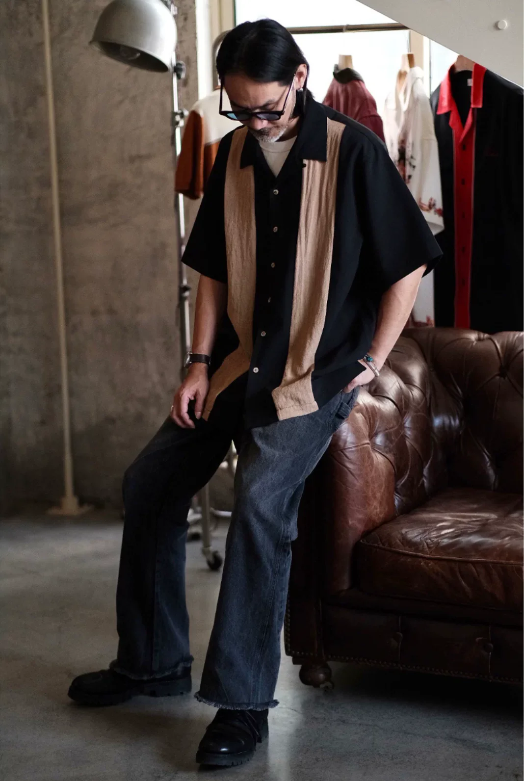 Jacquard Panel Cuban-Collar Shirt - Image 3