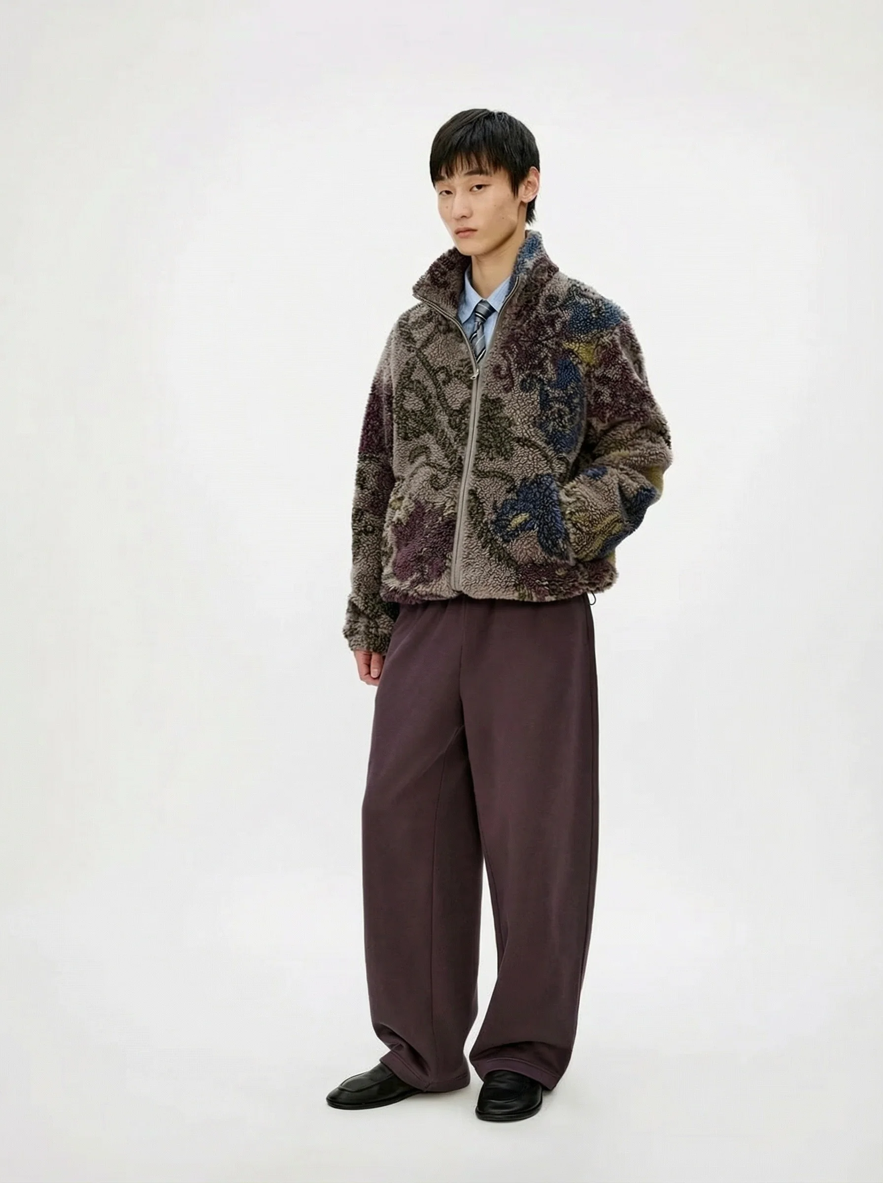 Jacquard Wool-Blend Sherpa Zip Jacket