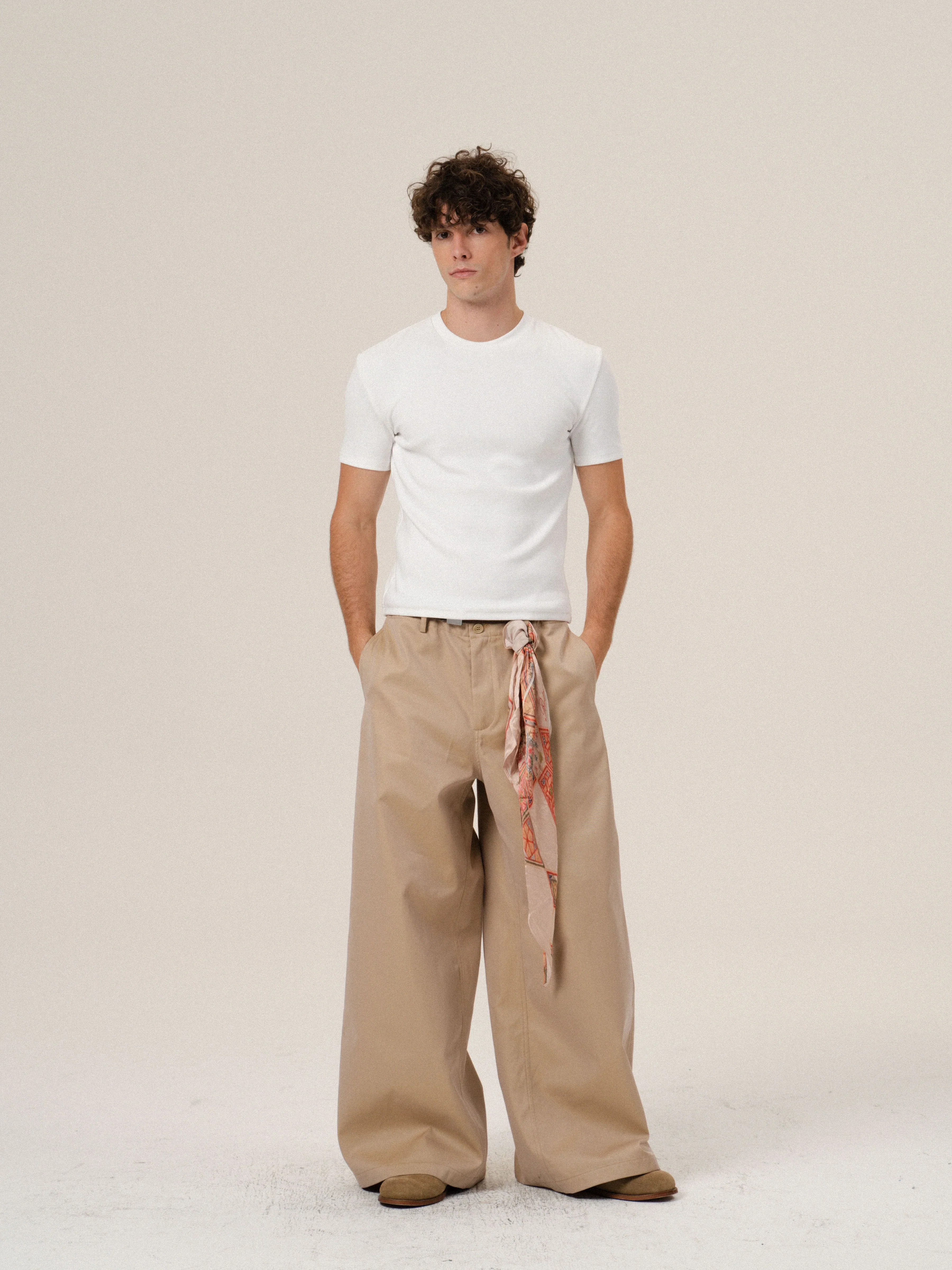 Japanese Two-Tone Cotton Wide-Leg Trousers