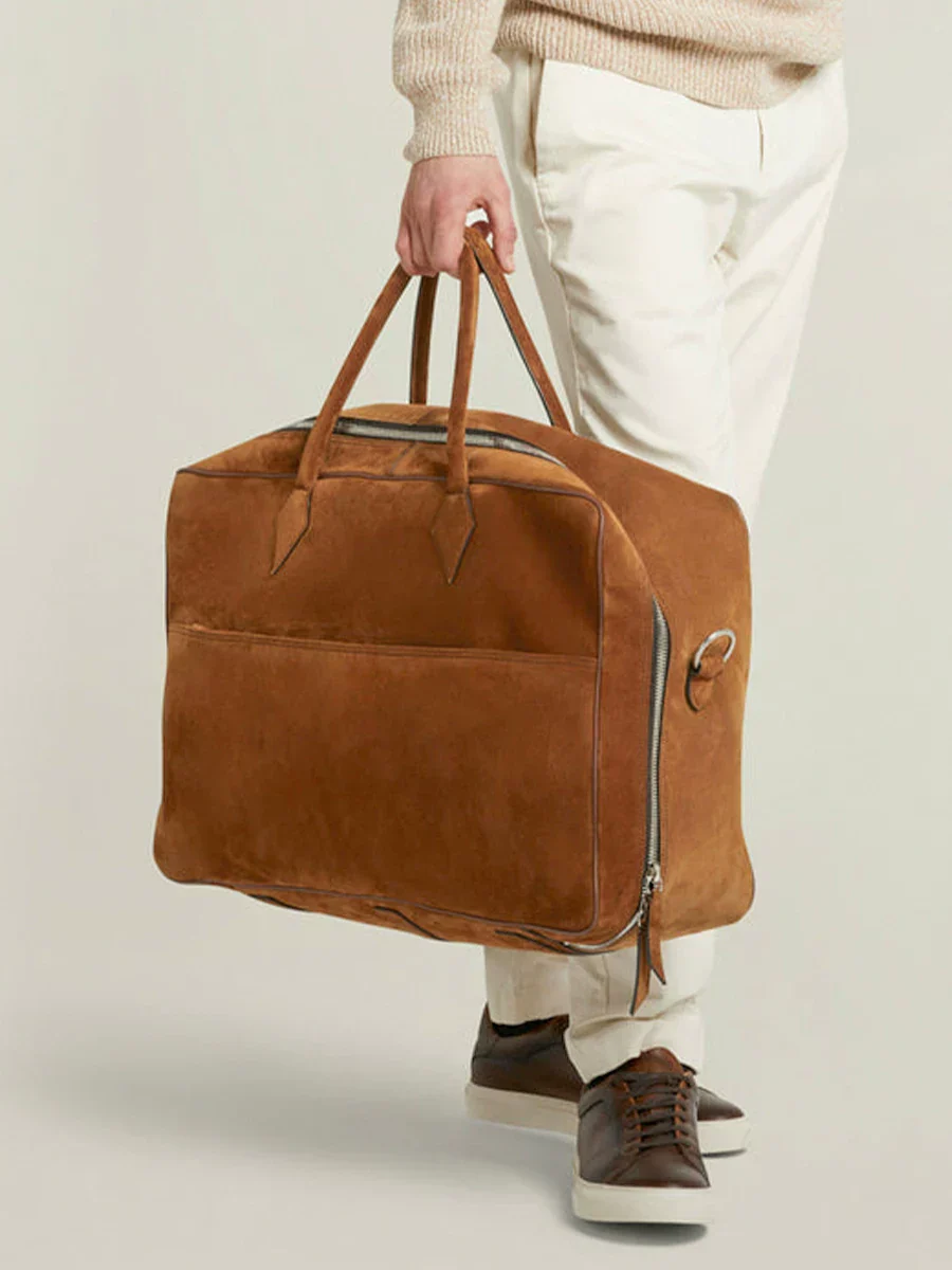 Khaki Top-Grain Leather Weekender - Image 2