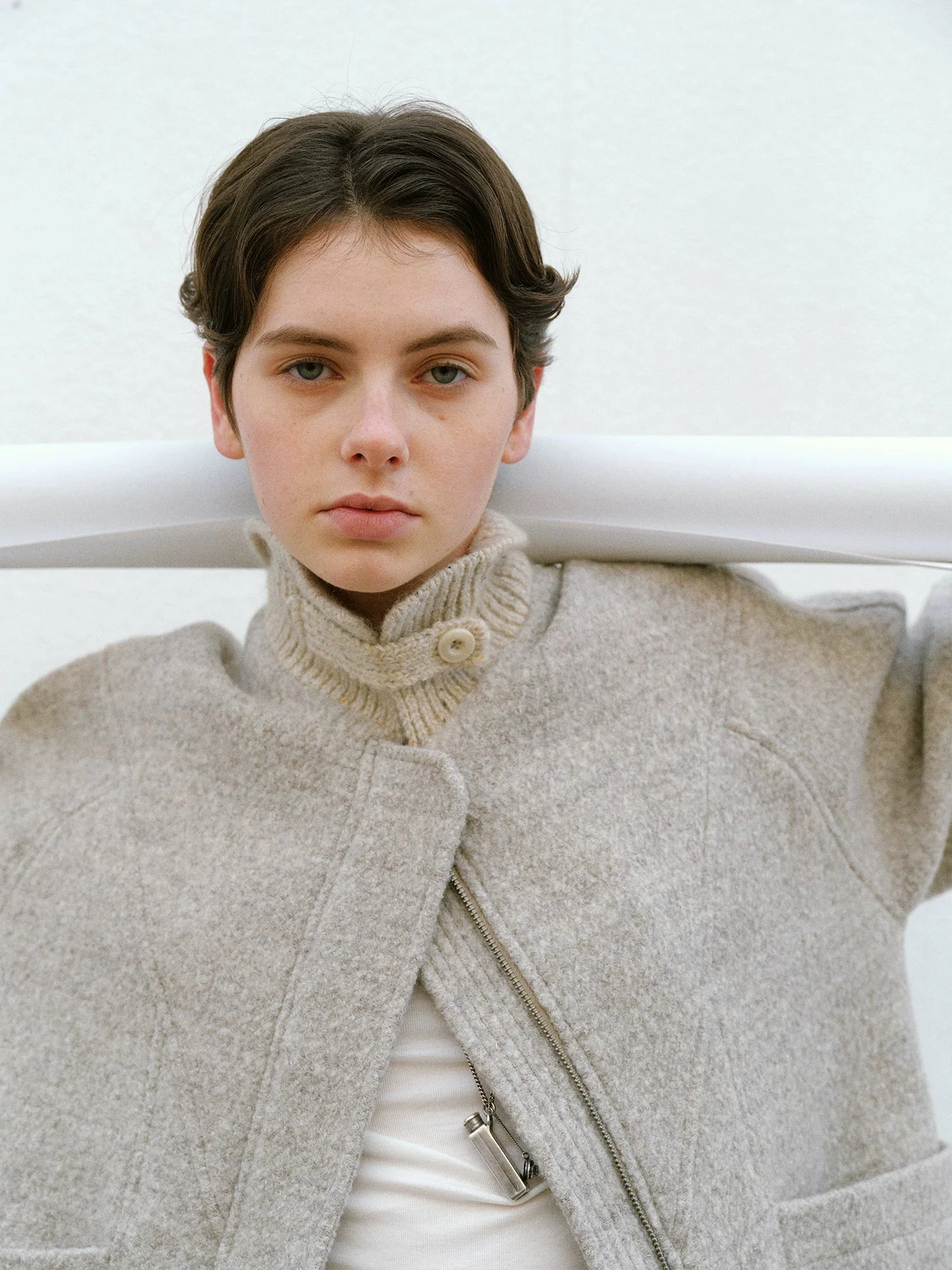 Knit Collar Wool Zip Jacket - Image 4