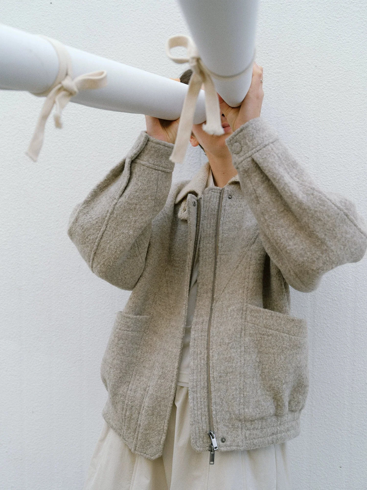 Knit Collar Wool Zip Jacket - Image 5