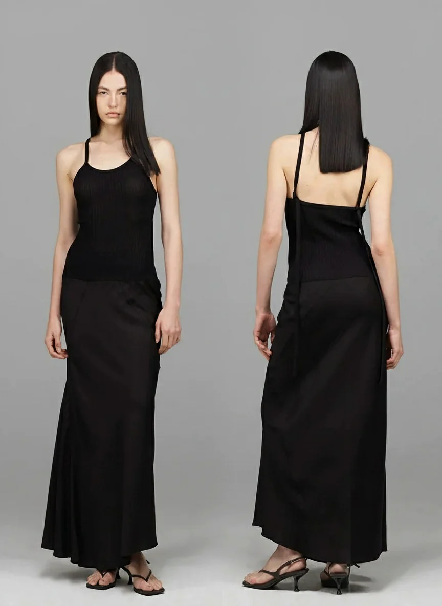 Knit Panel Tencel Slip Dress - Image 5