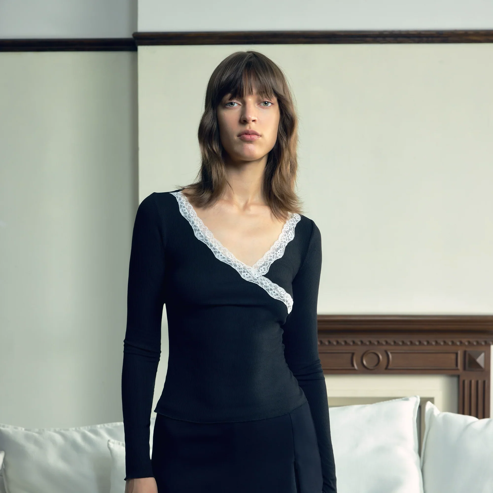 Lace Trim Collarbone Top - Image 2