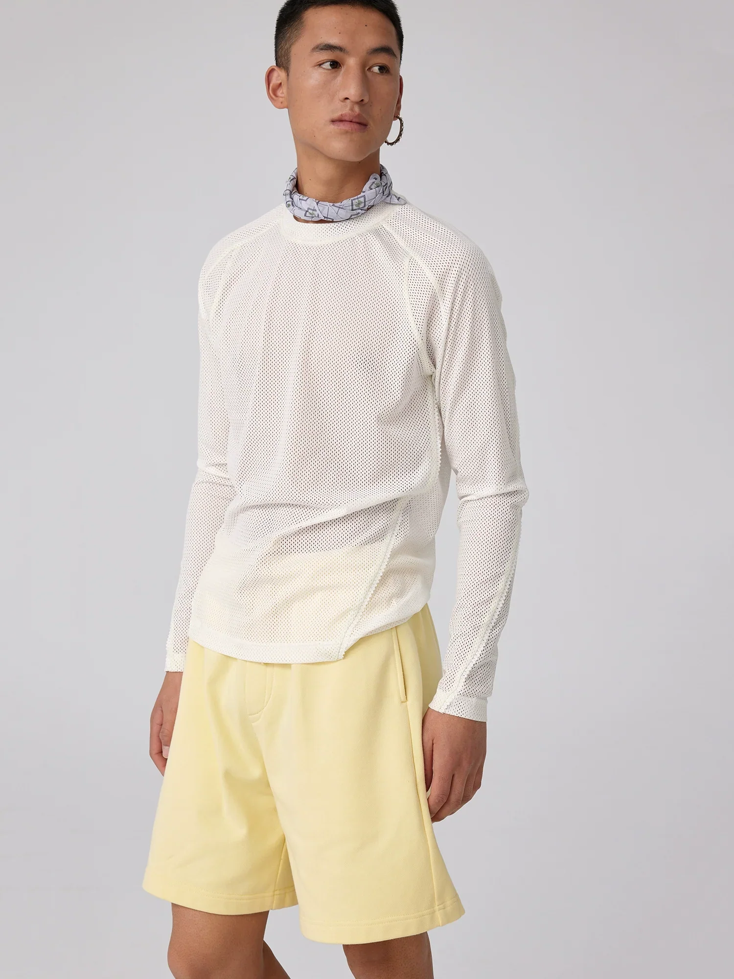 Lace-Trim Mesh Long Sleeve Tee