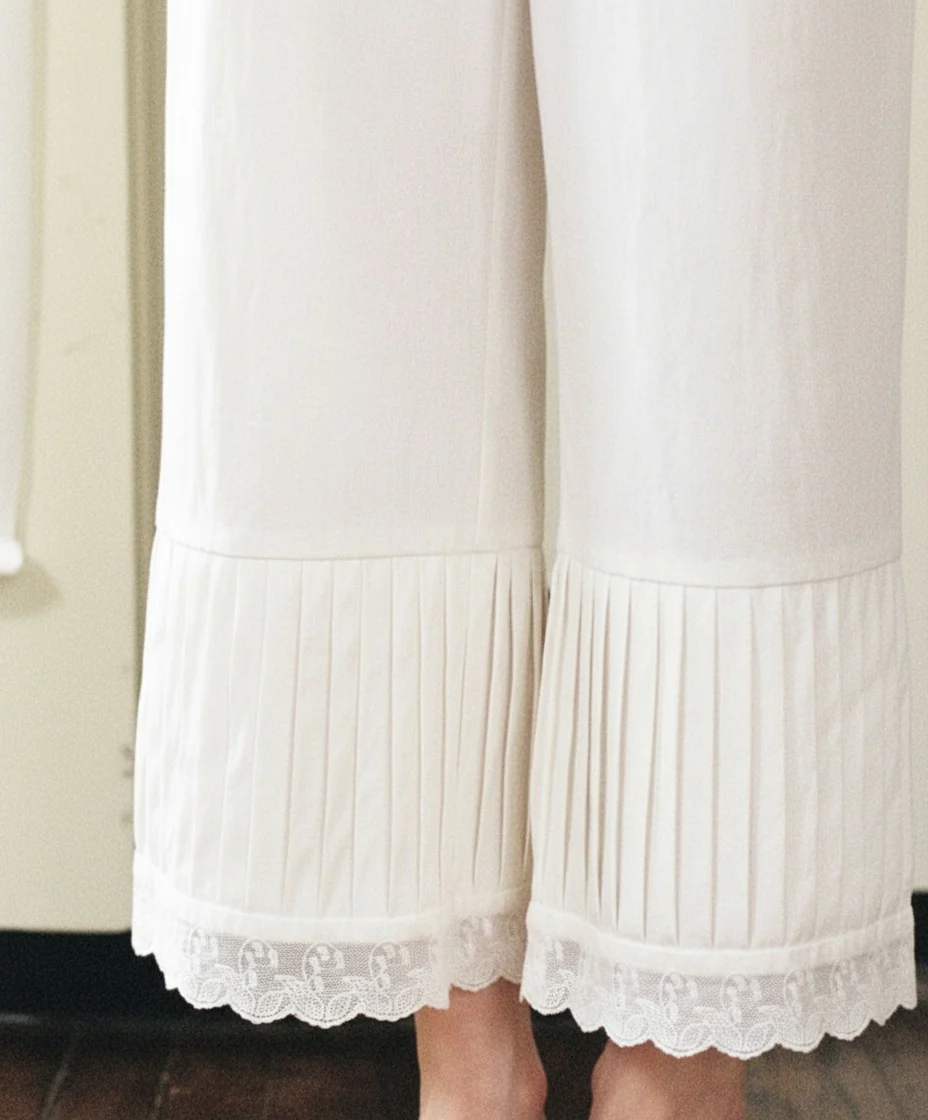 Lace-Trim Pleated-Cuff Cropped Pants - Image 5