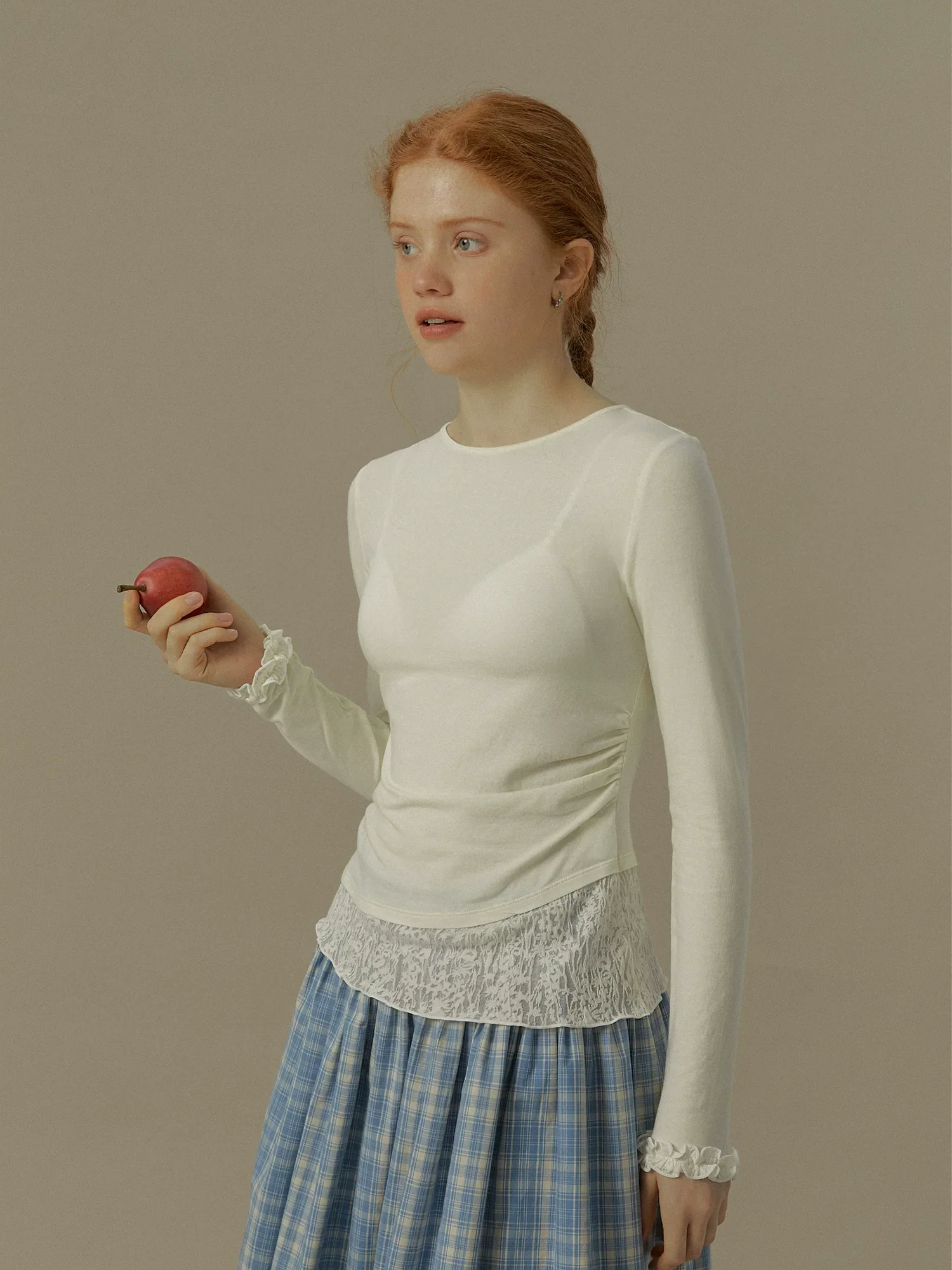 Lace-Trim Ruched Knit Top - Image 2