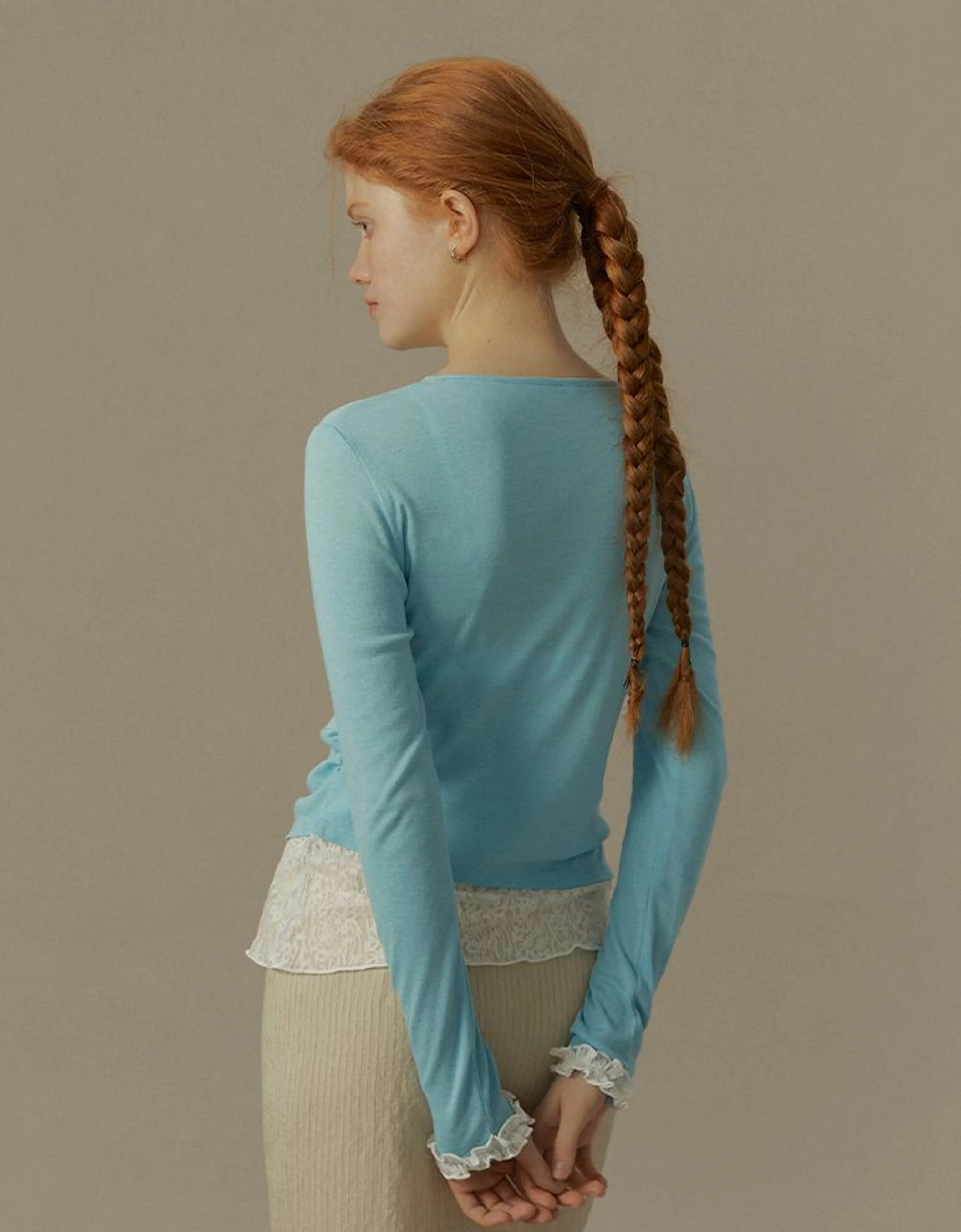 Lace-Trim Ruched Knit Top - Image 8