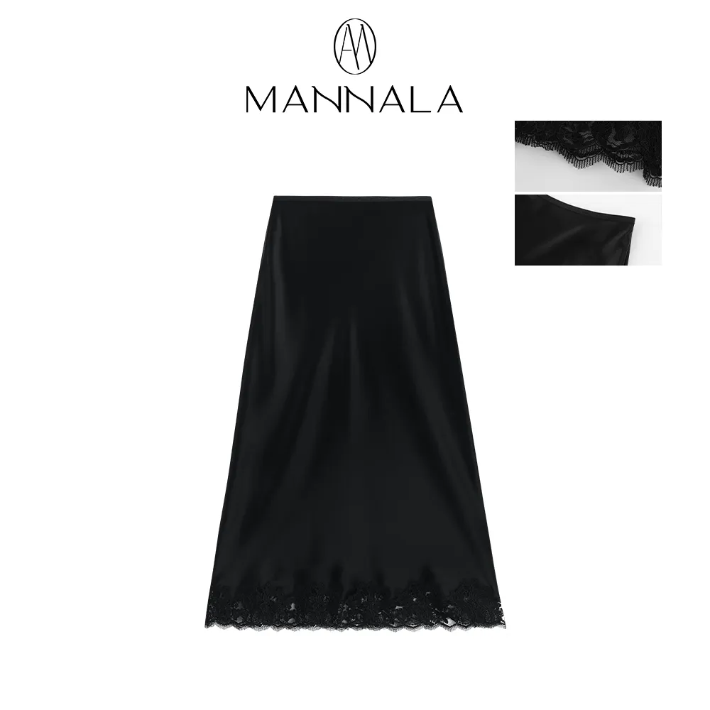 Lace-Trim Satin Midi Skirt - Image 3