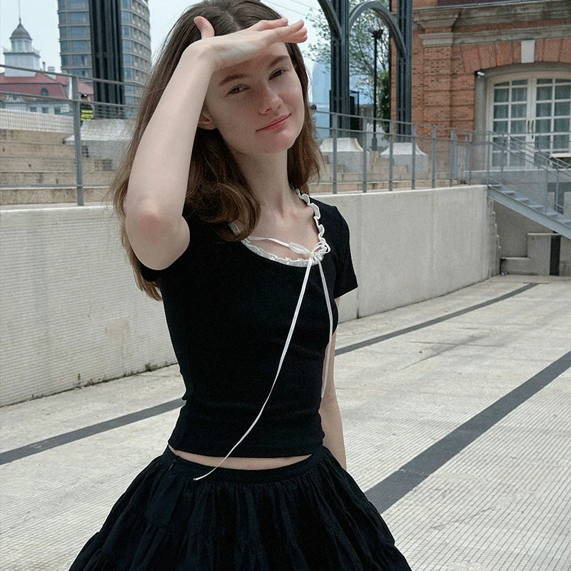 Lace Trim Short-Sleeve Top - Image 4