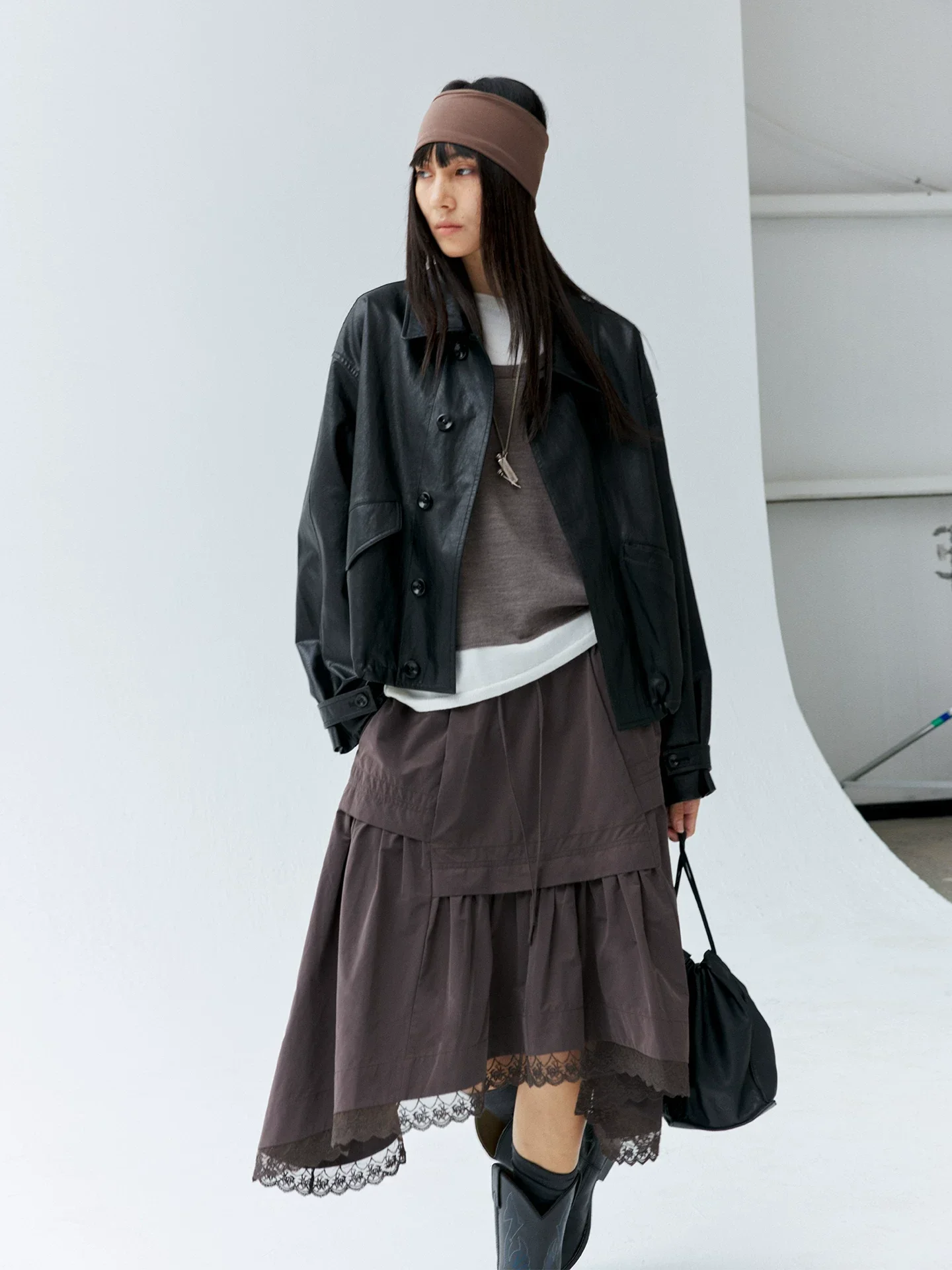 Lace-Trim Tiered Midi Skirt