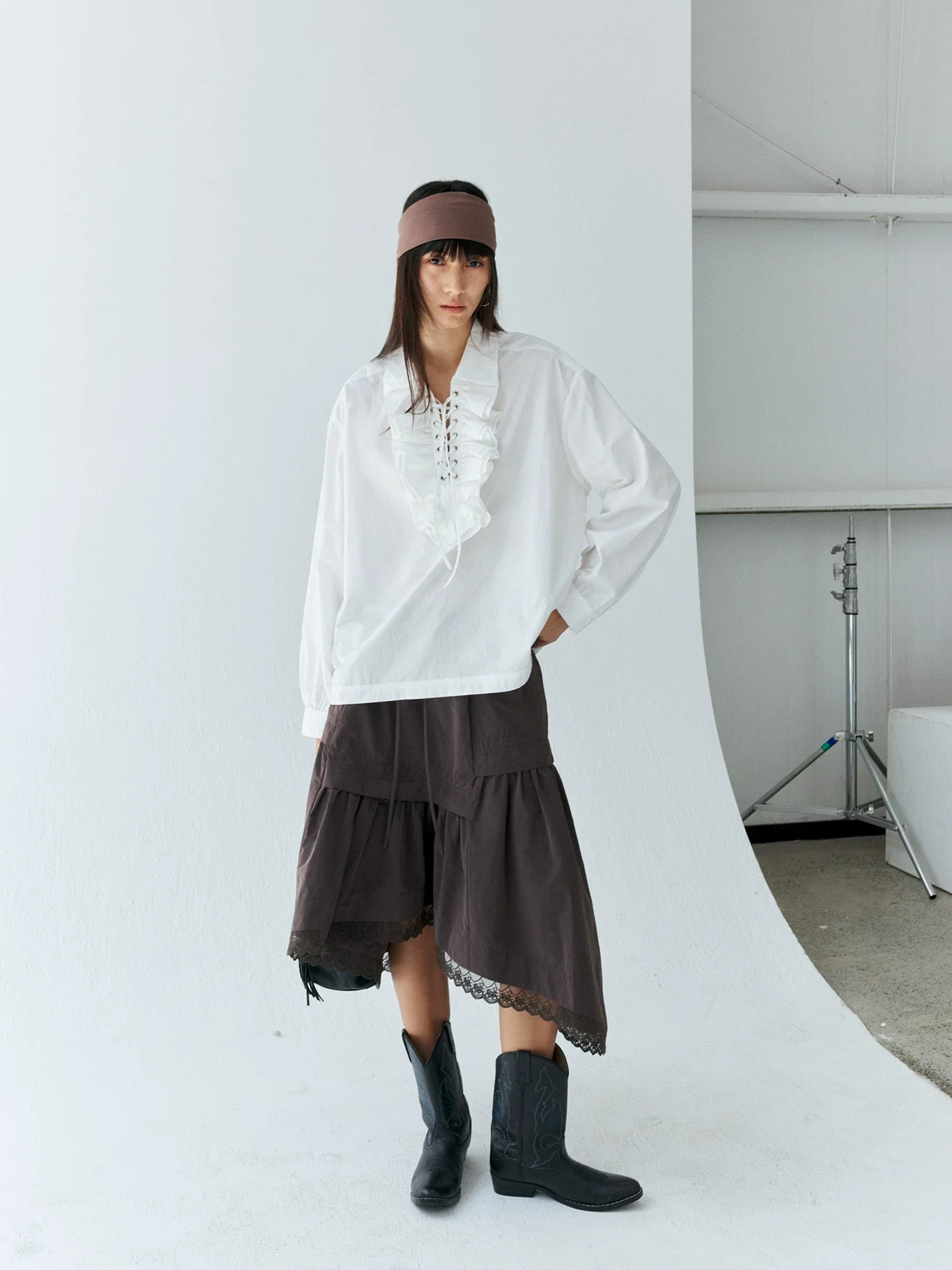Lace-Trim Tiered Midi Skirt - Image 4