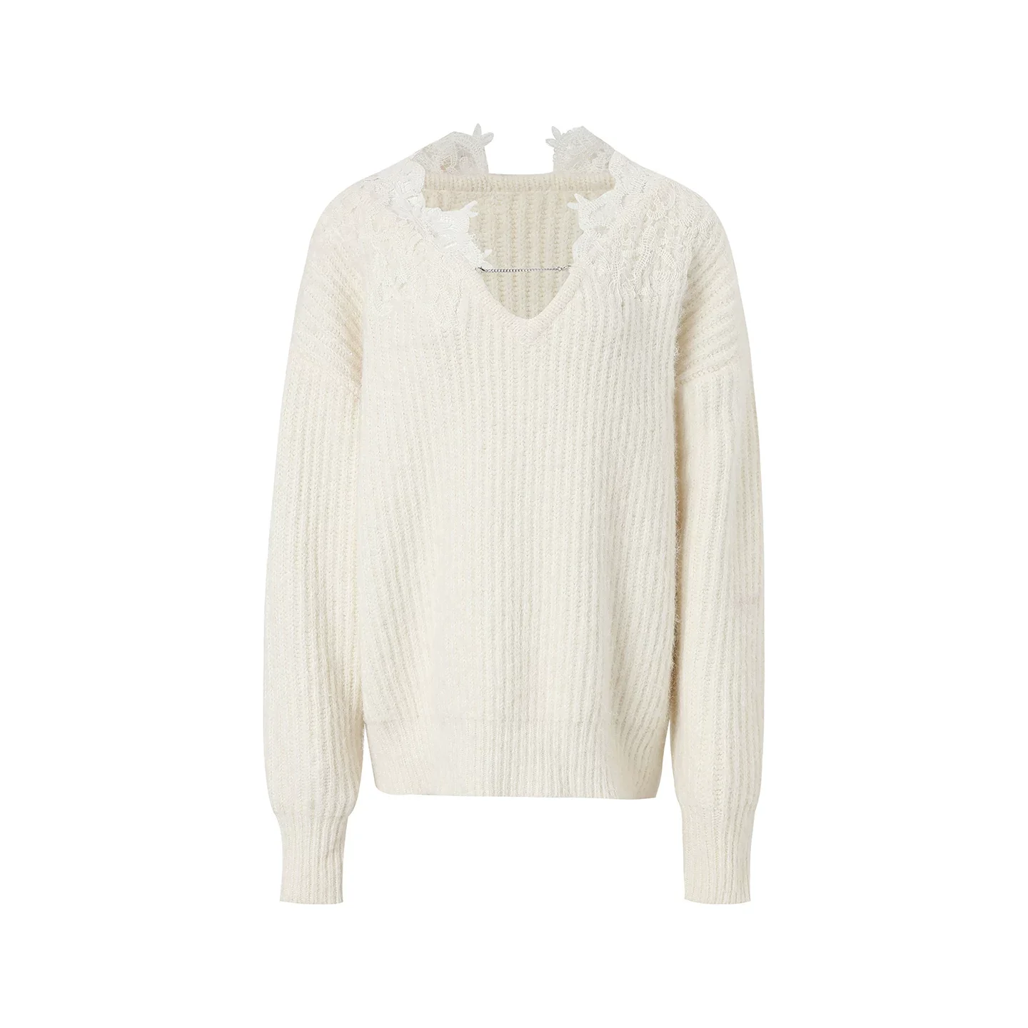 Lace-Trim V-Neck Sweater - Image 4