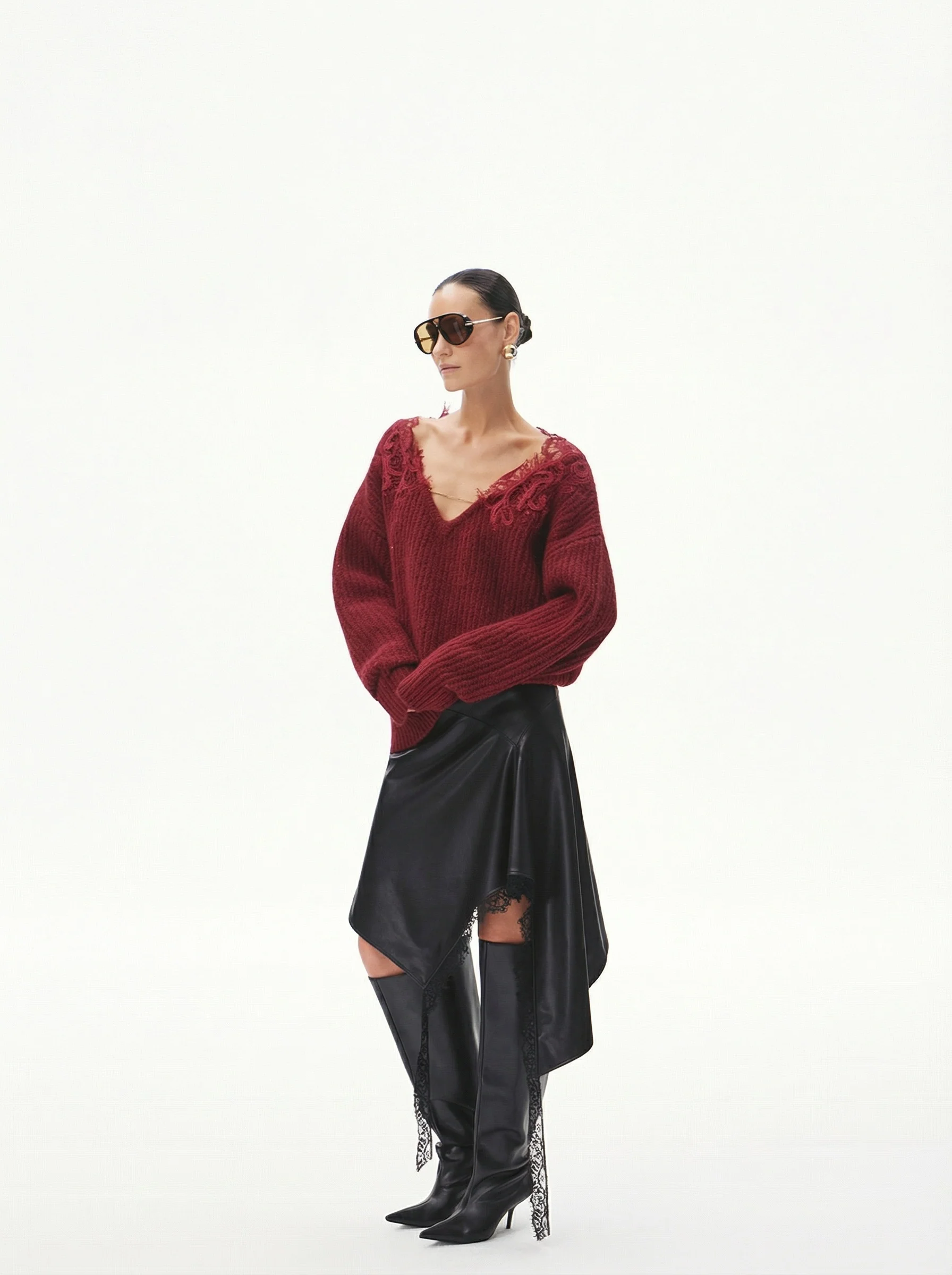 Lace-Trim V-Neck Sweater - Image 5