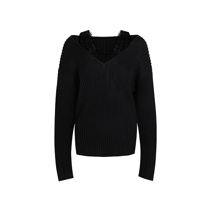 Lace-Trim V Sweater - Image 4