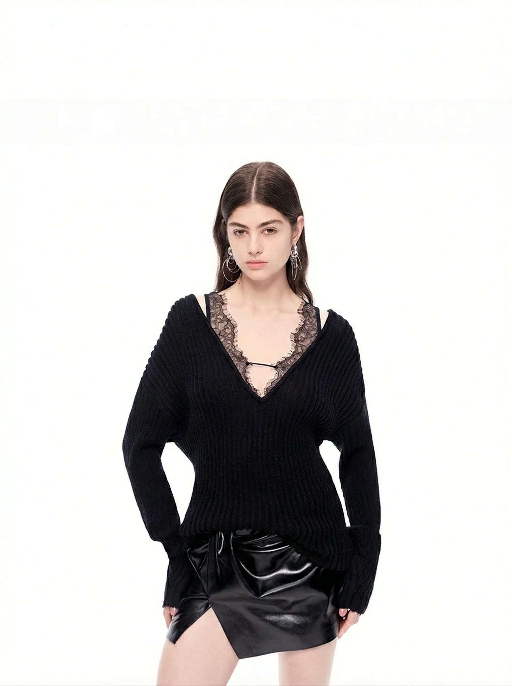 Lace-Trim V Sweater - Image 5