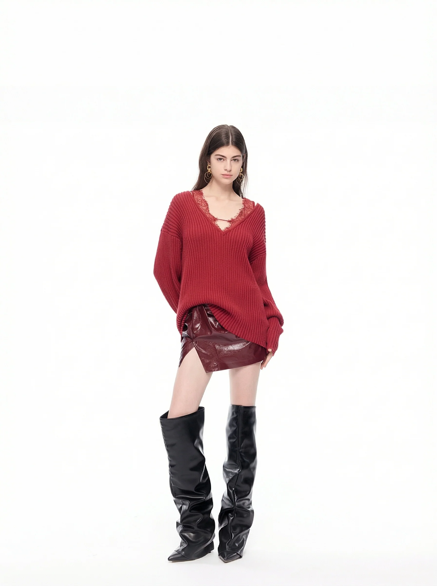 Lace-Trim V Sweater - Image 7