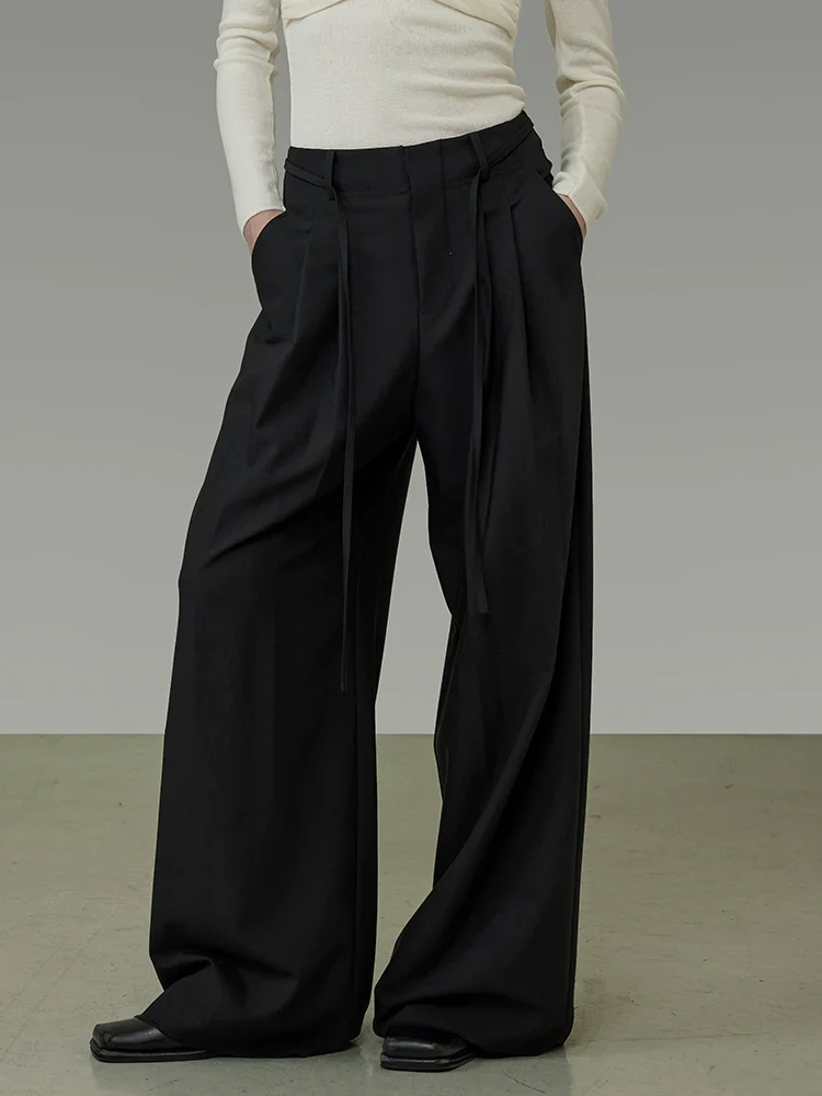 Lace-up Pleated Wide-Leg Pants - Image 2