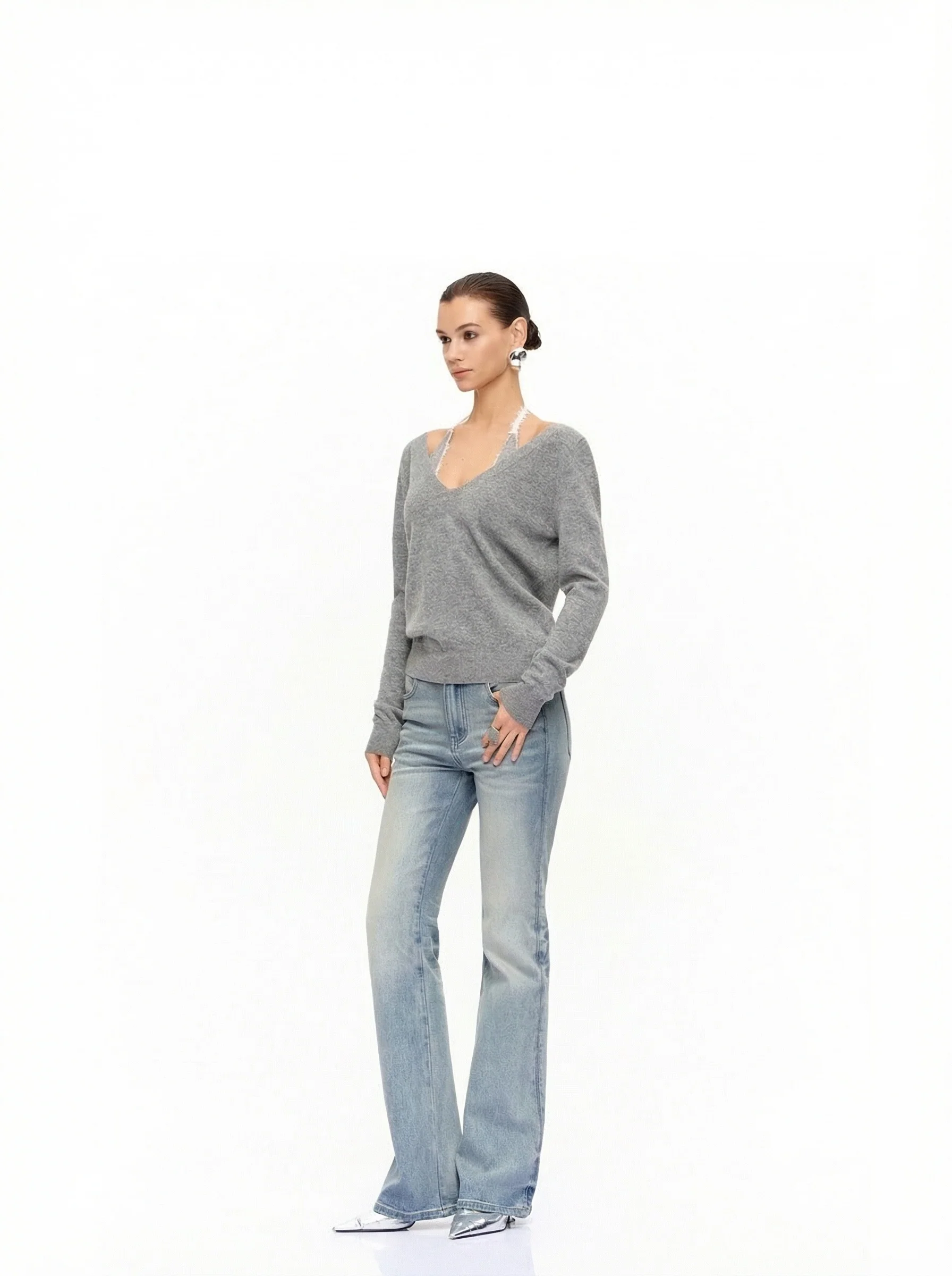Lace V-Neck Sweater Set - Image 4