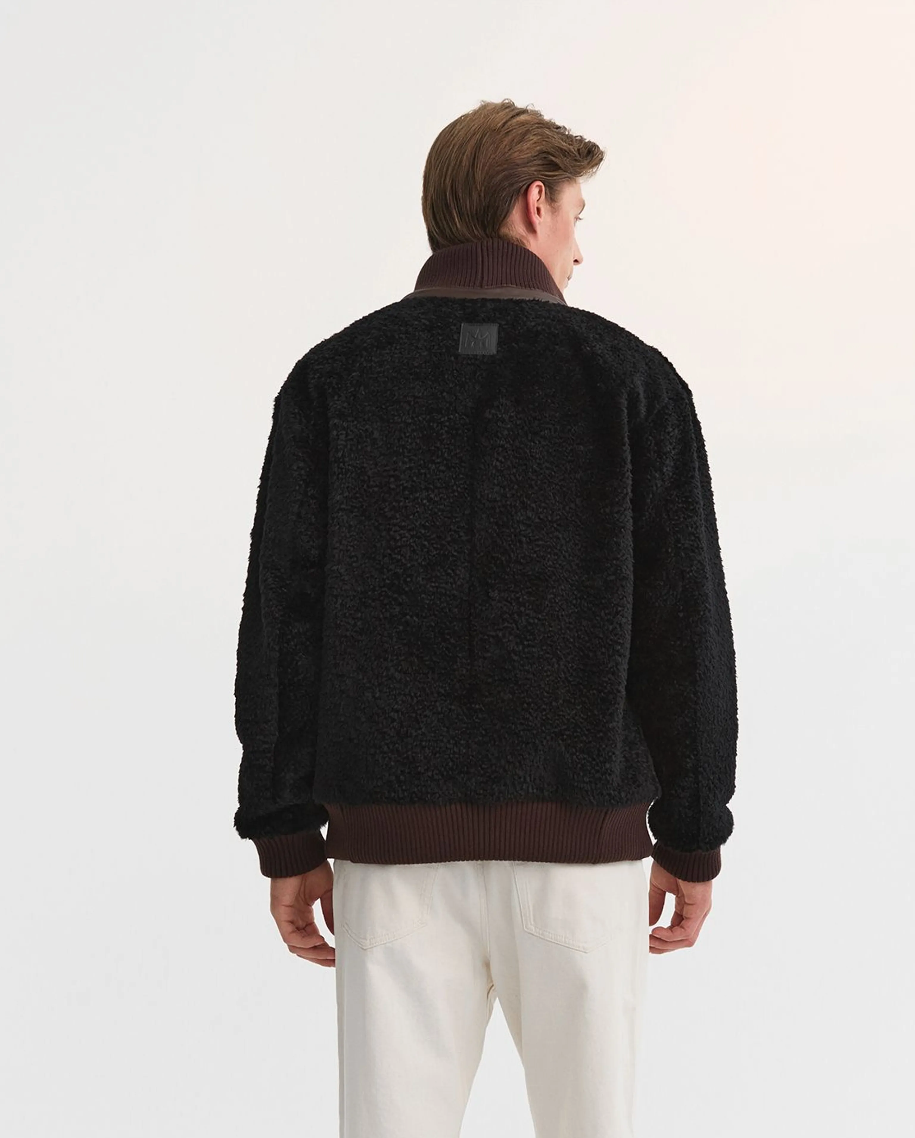 Lamb Shearling Stand-Collar Bomber Jacket - Image 3