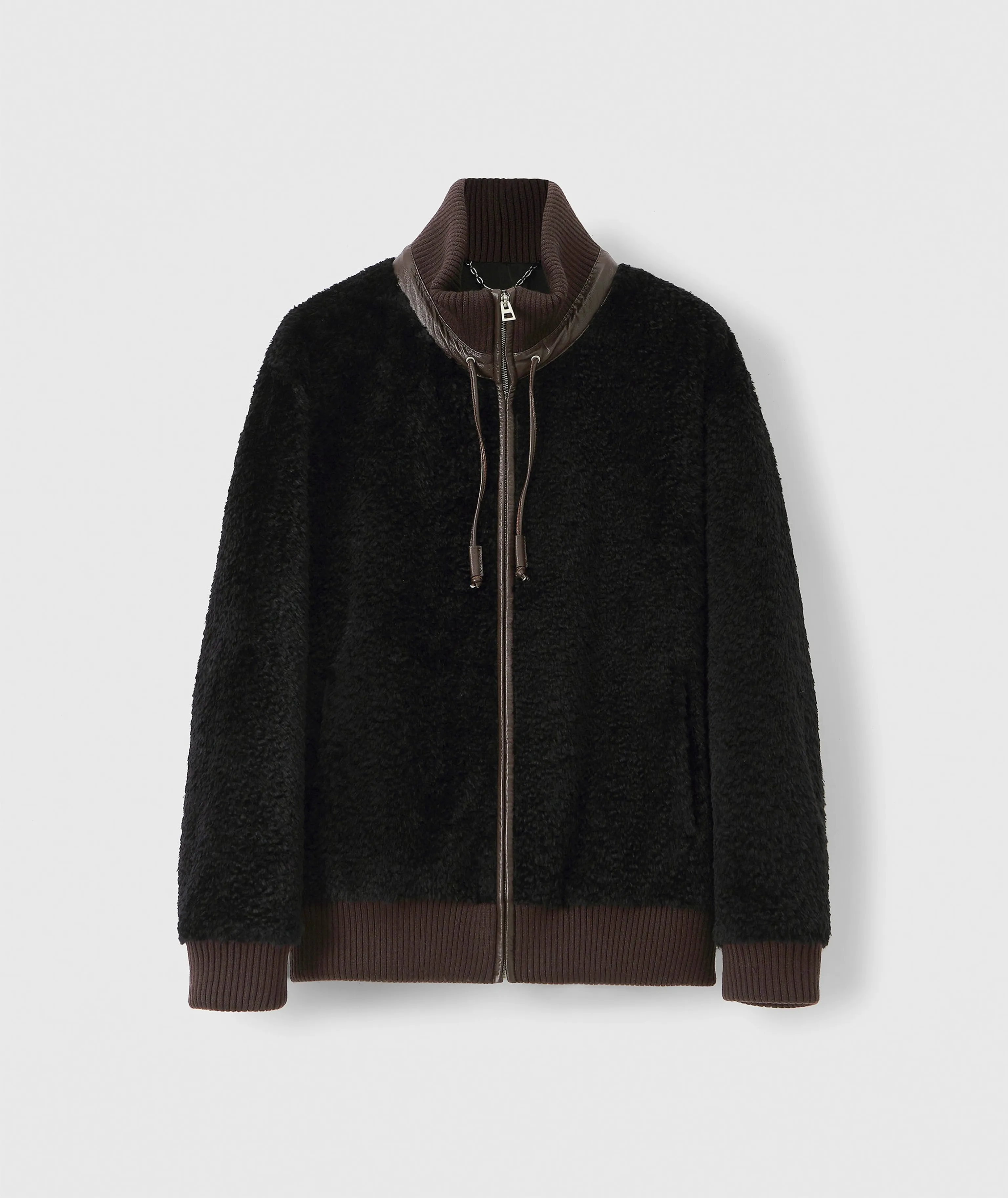 Lamb Shearling Stand-Collar Bomber Jacket - Image 6