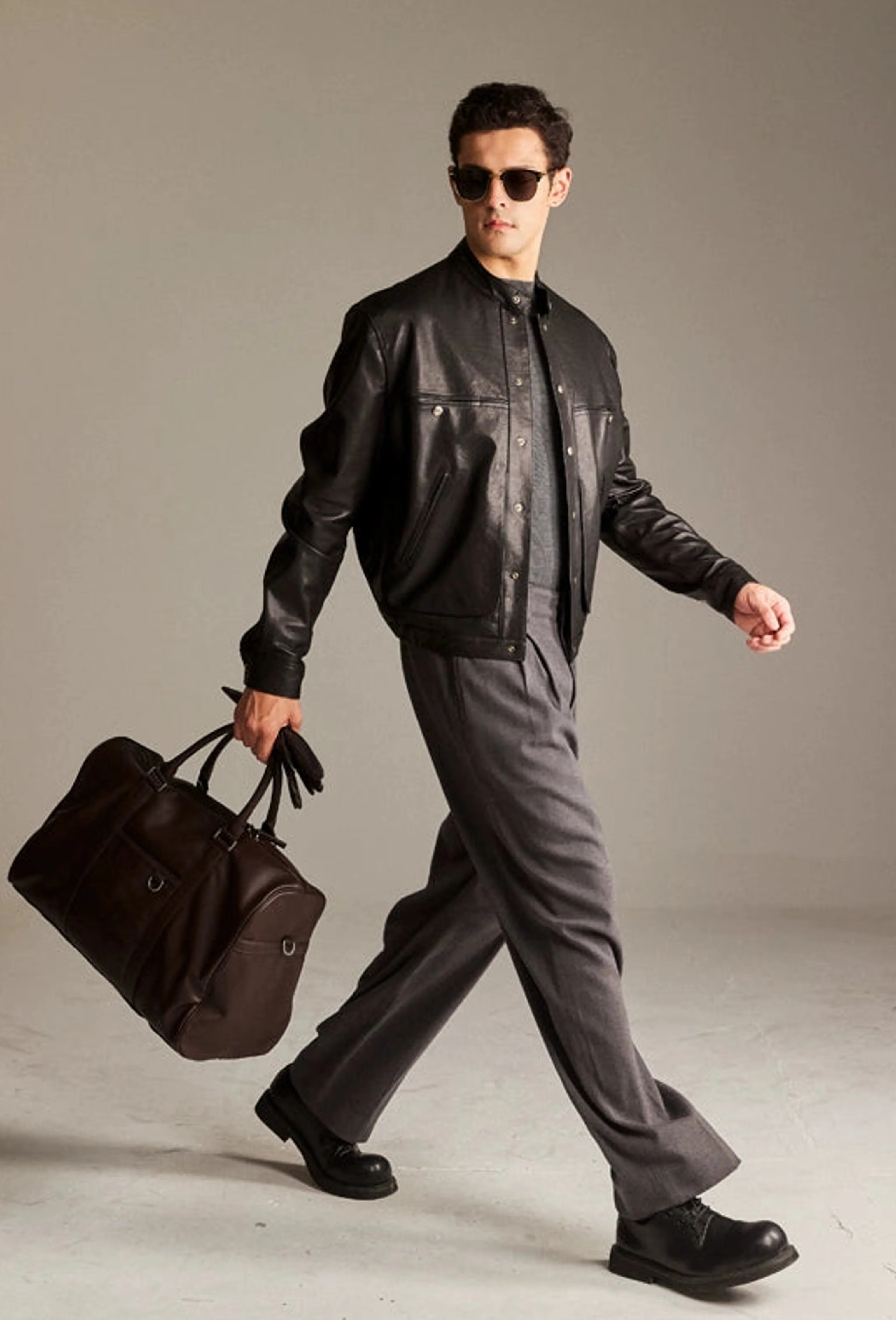 Lambskin Band-Collar Snap Jacket - Image 4