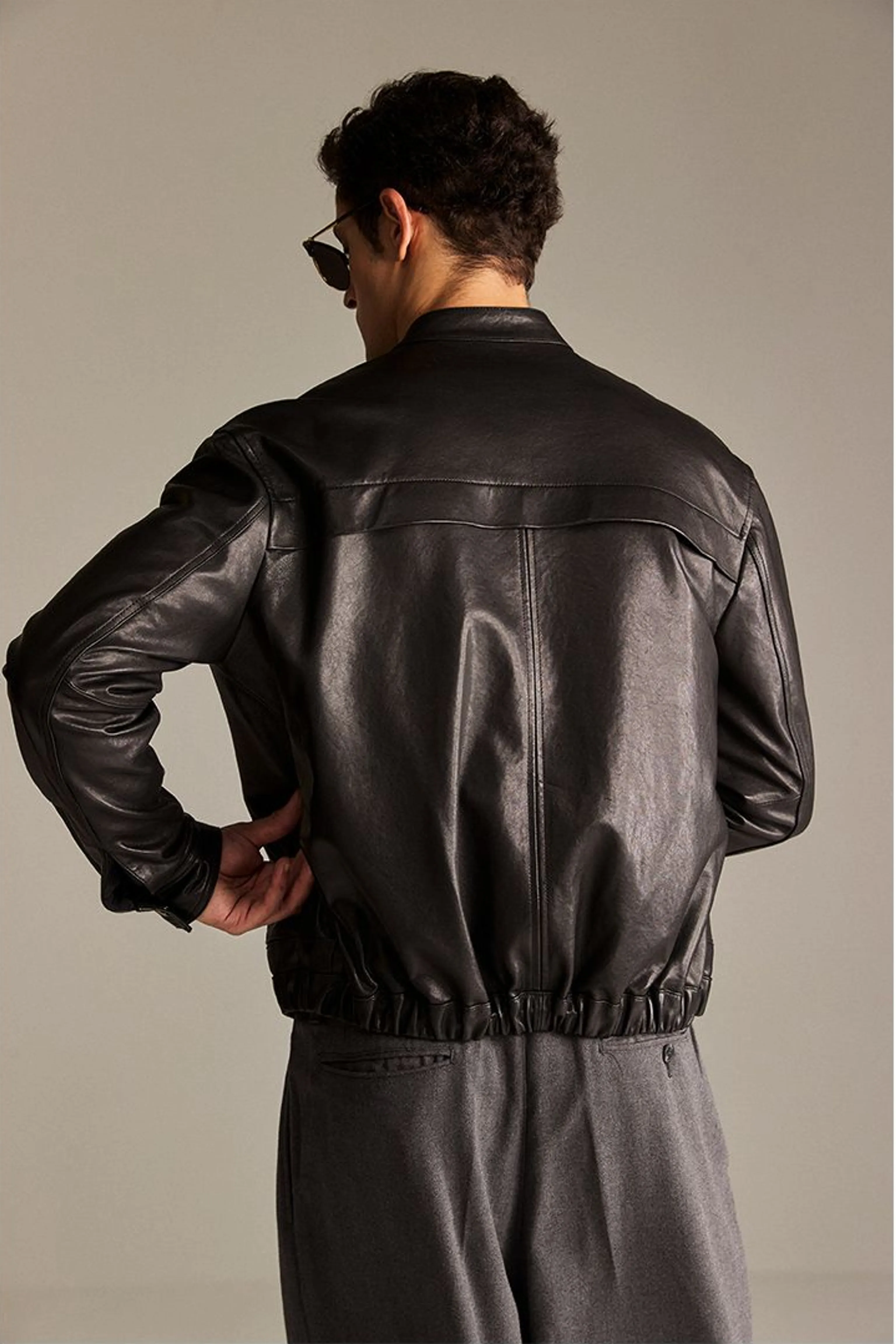 Lambskin Band-Collar Snap Jacket - Image 5
