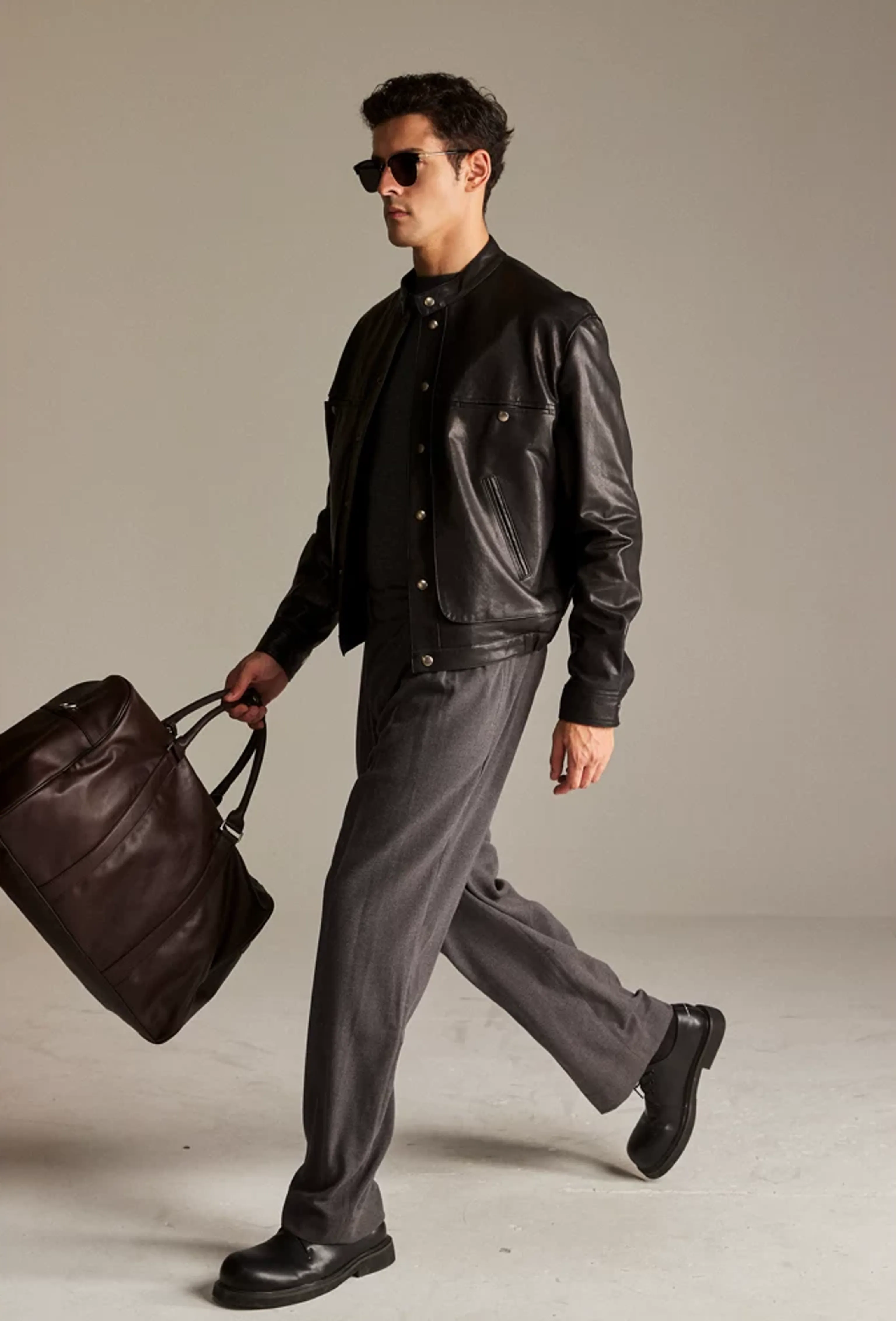 Lambskin Band-Collar Snap Jacket - Image 6