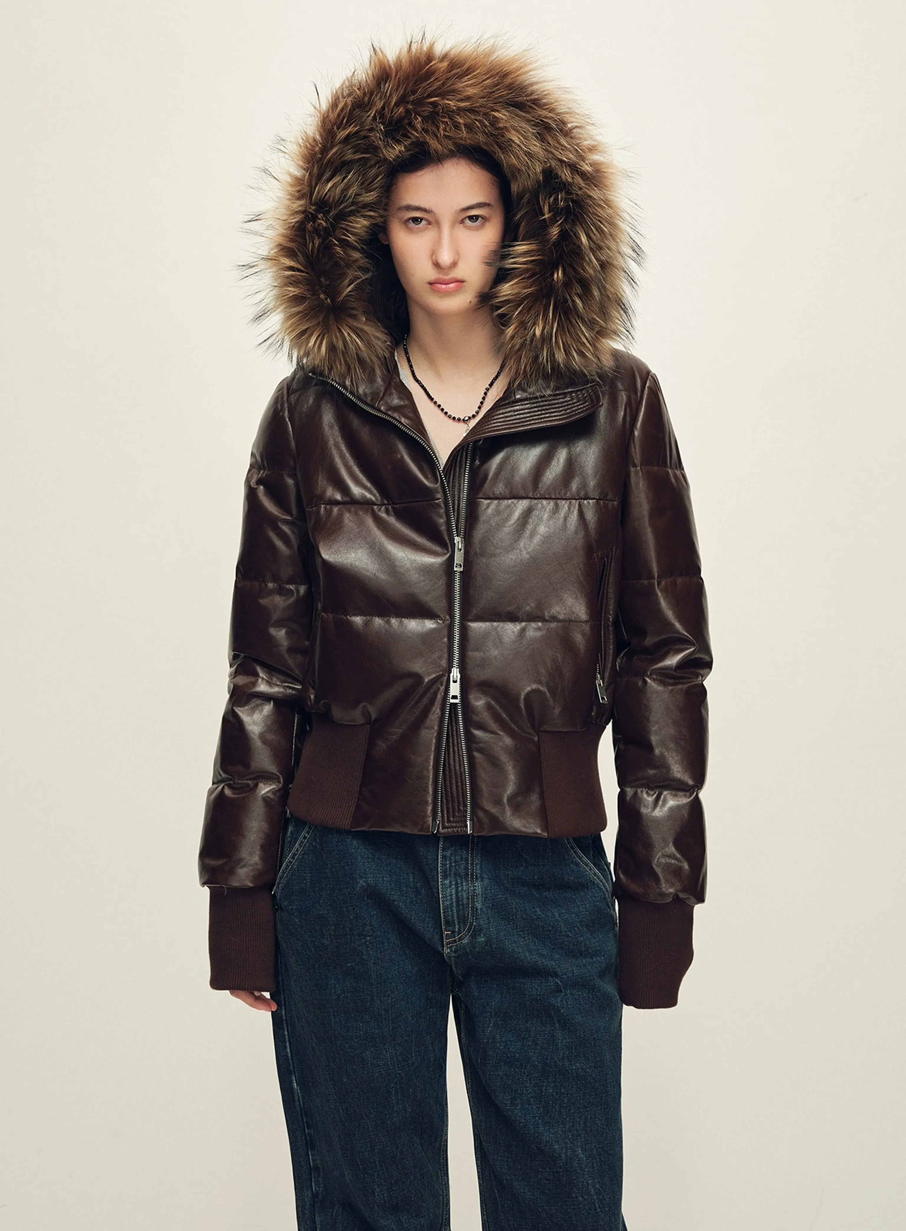 Lambskin Down Hooded Bomber
