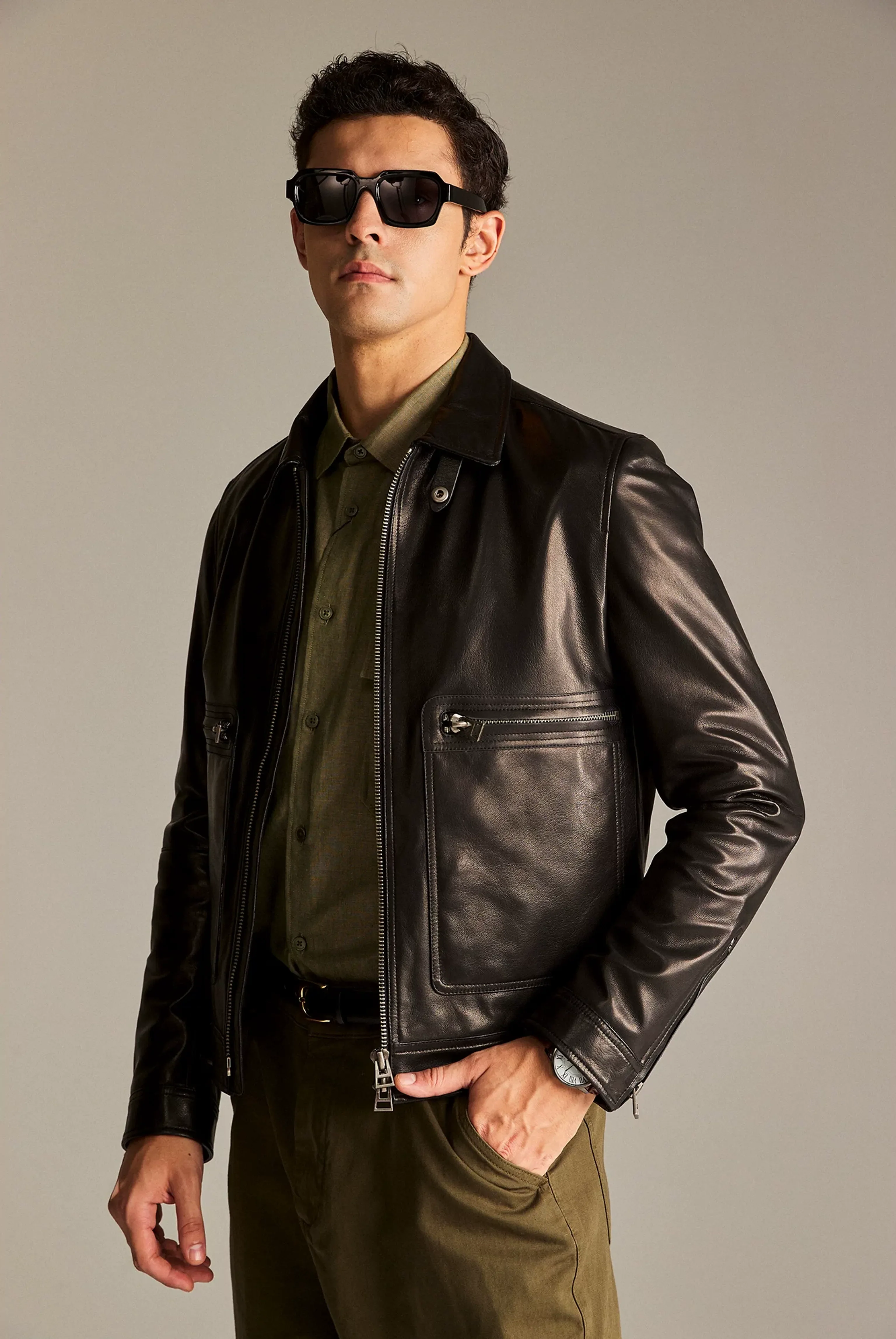 Lambskin Shirt-Collar Leather Jacket - Image 4