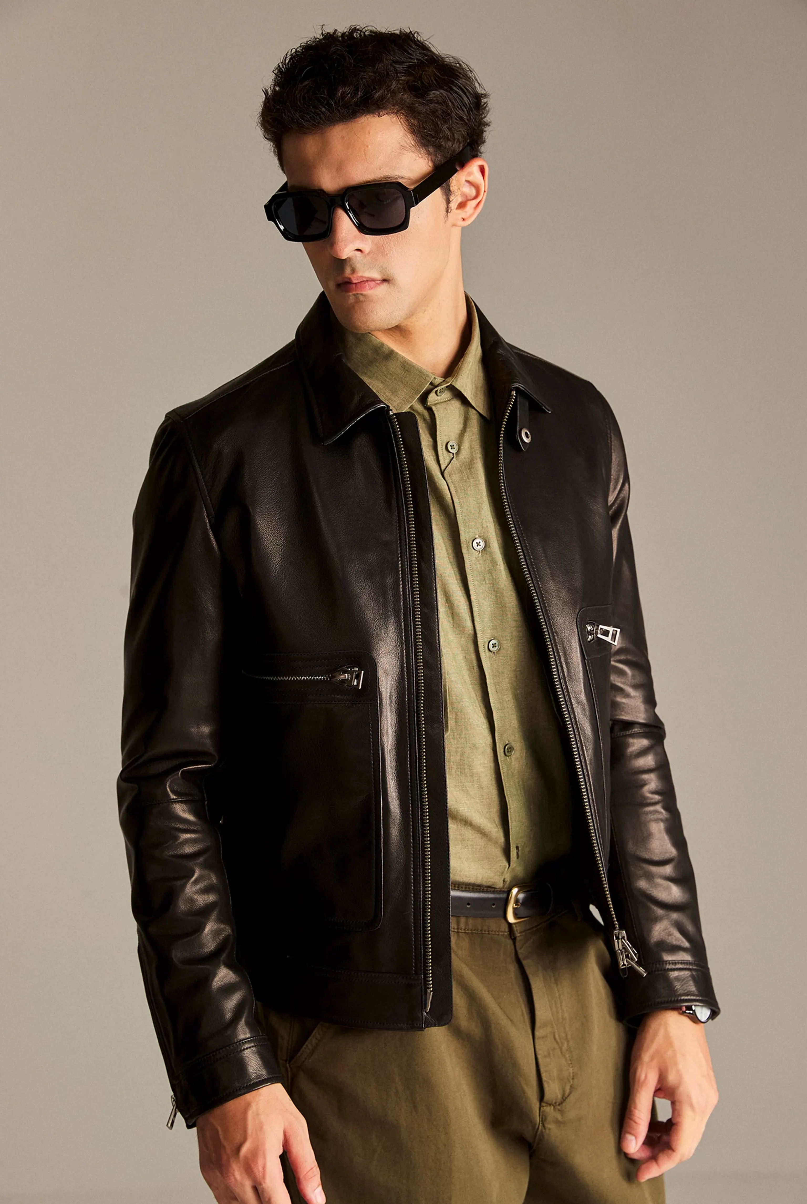Lambskin Shirt-Collar Leather Jacket - Image 6