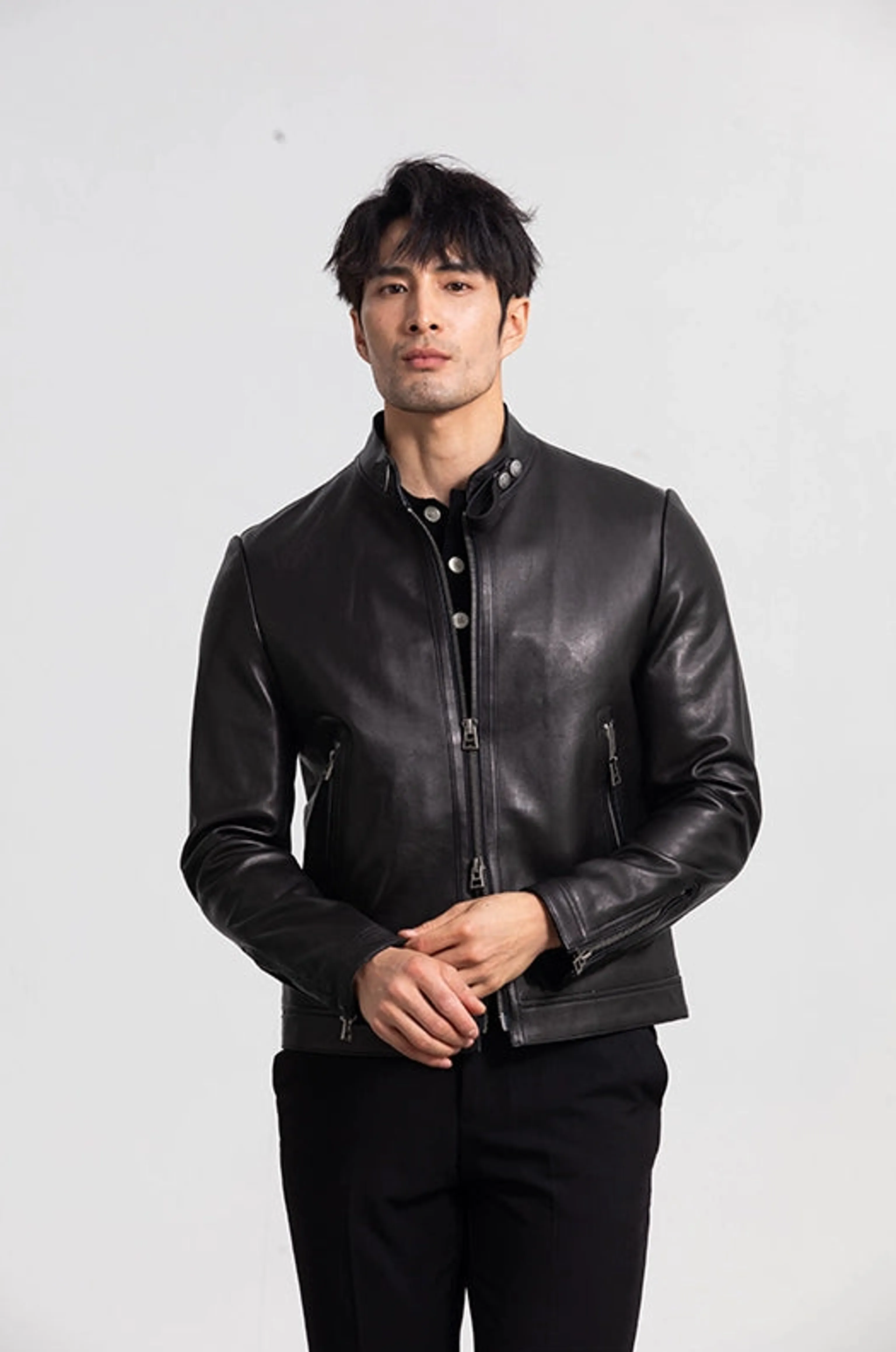 Lambskin Stand-Collar Racer Jacket - Image 2