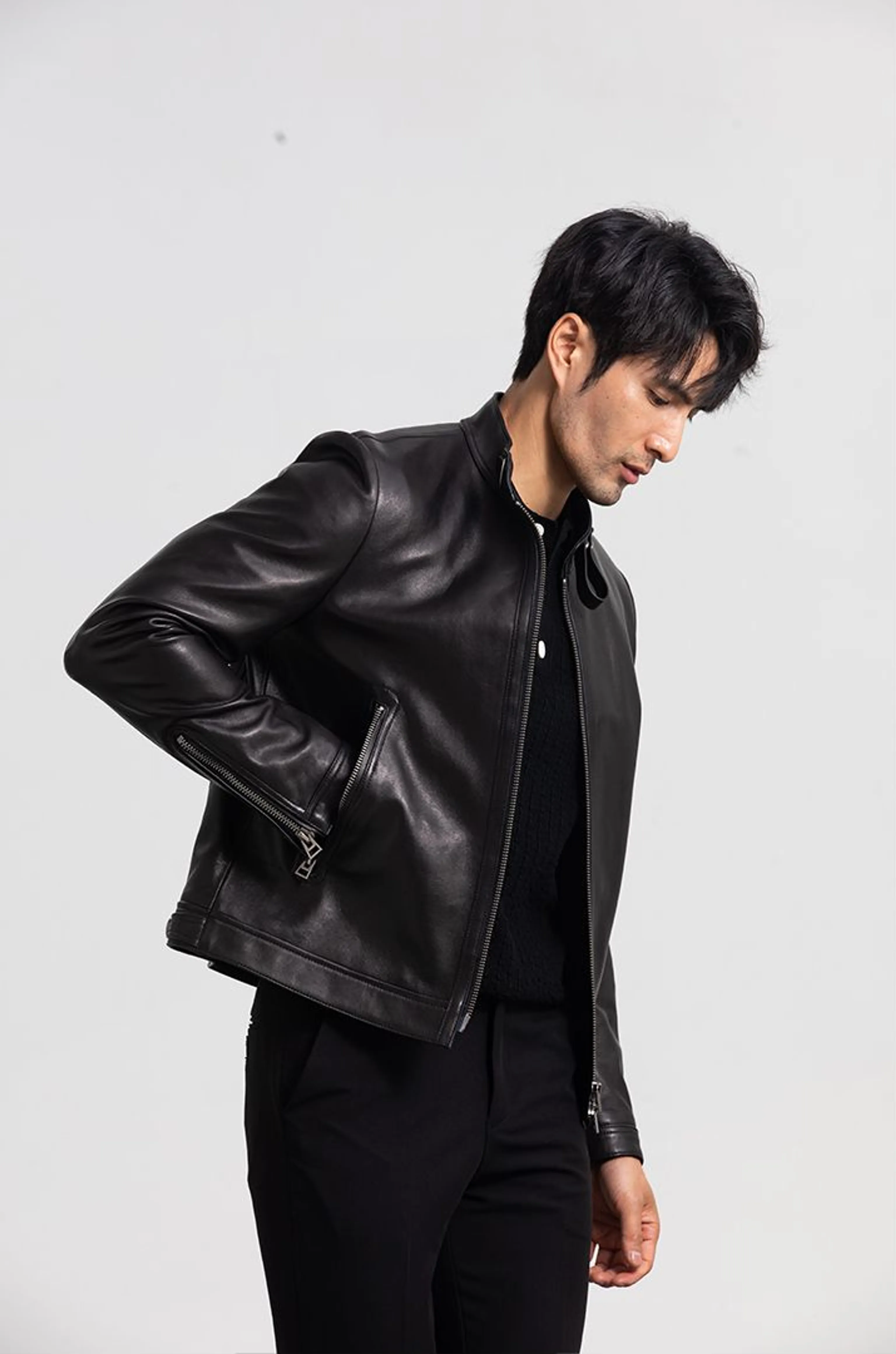 Lambskin Stand-Collar Racer Jacket - Image 4
