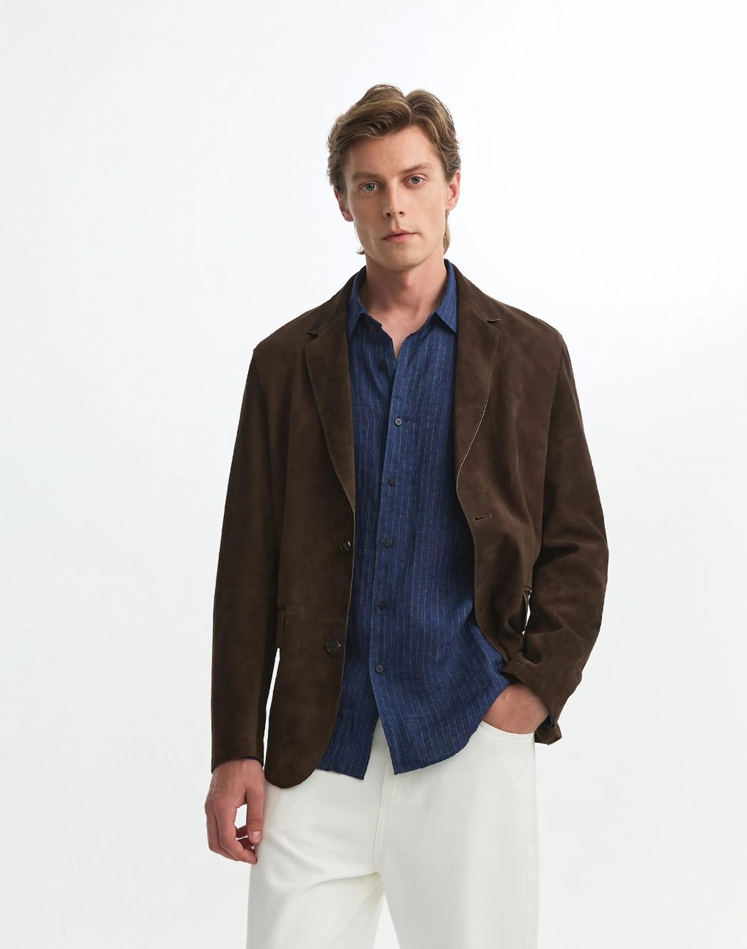 Lambskin Suede Two-Button Blazer - Image 3